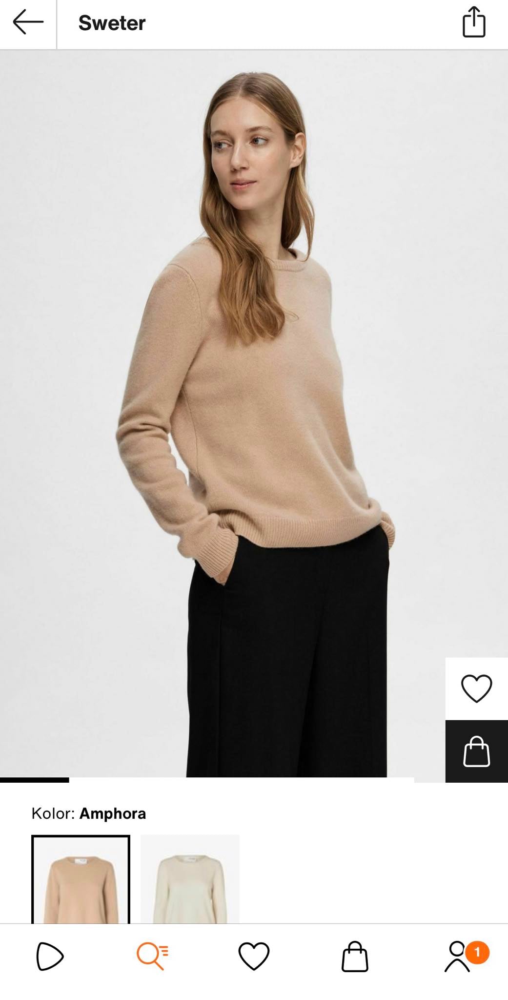 Beżowy kaszmirowy grubszy sweter Selected Femme - M