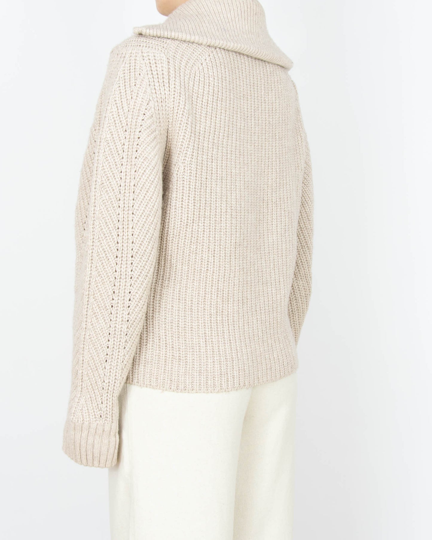 Beżowy (wełna + bawełna organiczna) rozpinany sweter LANIUS - S/M