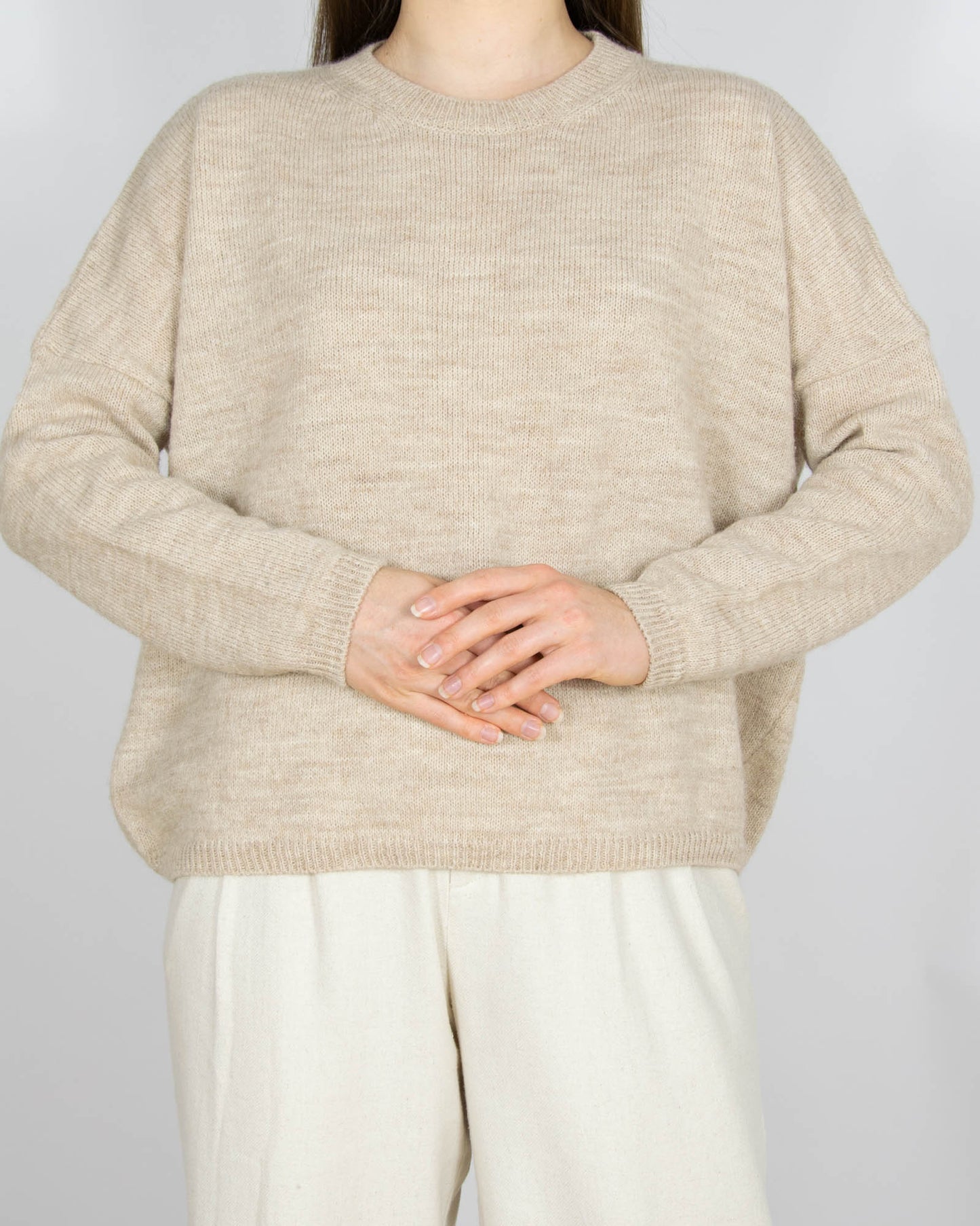 Beżowy (alpaka + wełna merino) sweter LAZZARI - M