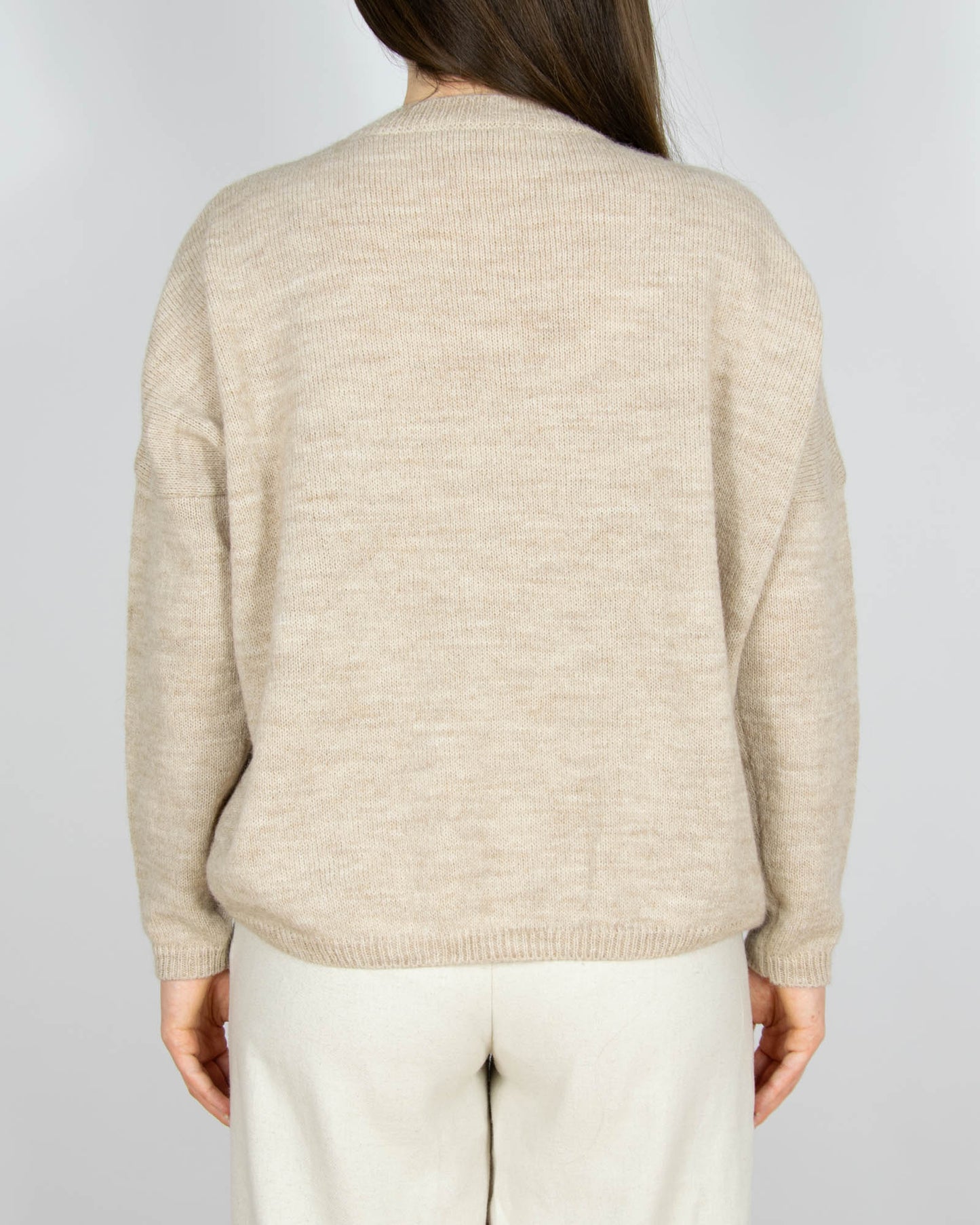 Beżowy (alpaka + wełna merino) sweter LAZZARI - M