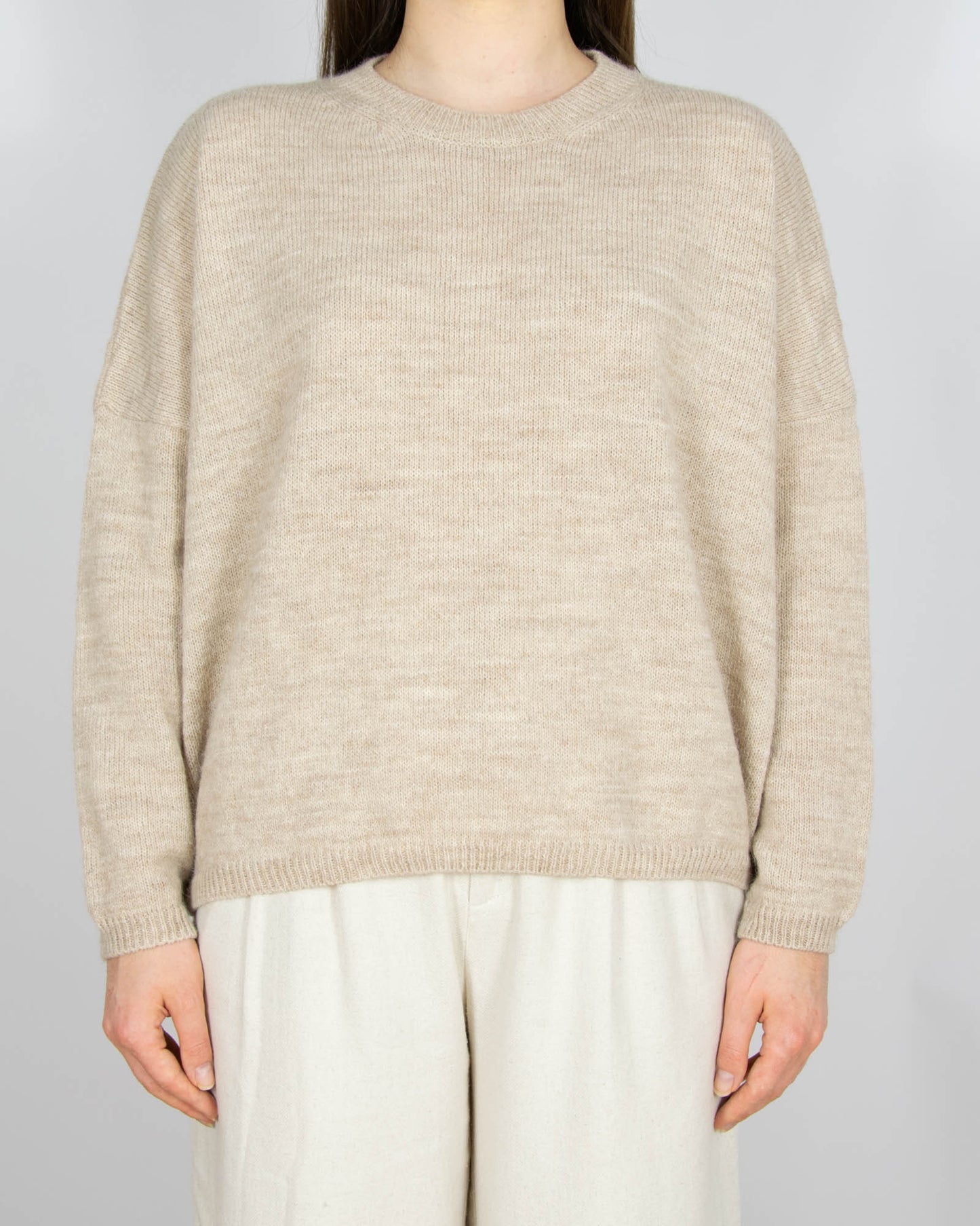 Beżowy (alpaka + wełna merino) sweter LAZZARI - M