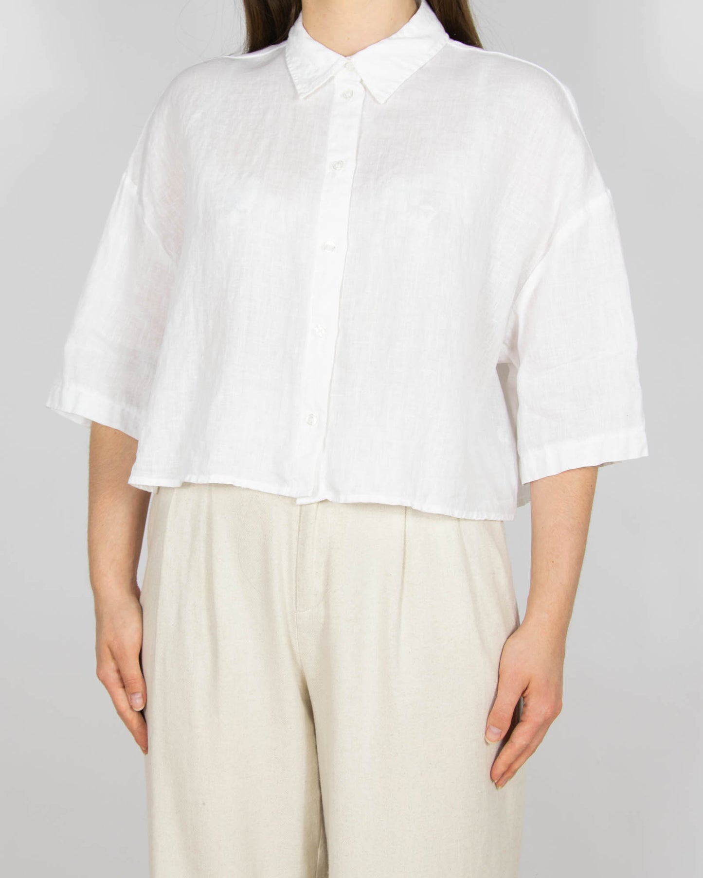 Biała lniana koszula oversize H&M - S