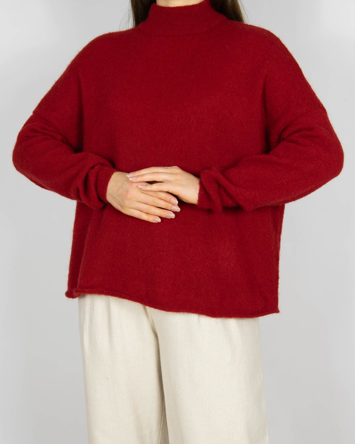 Czerwony (wełna + moher) sweter z golfem Tiger of Sweden