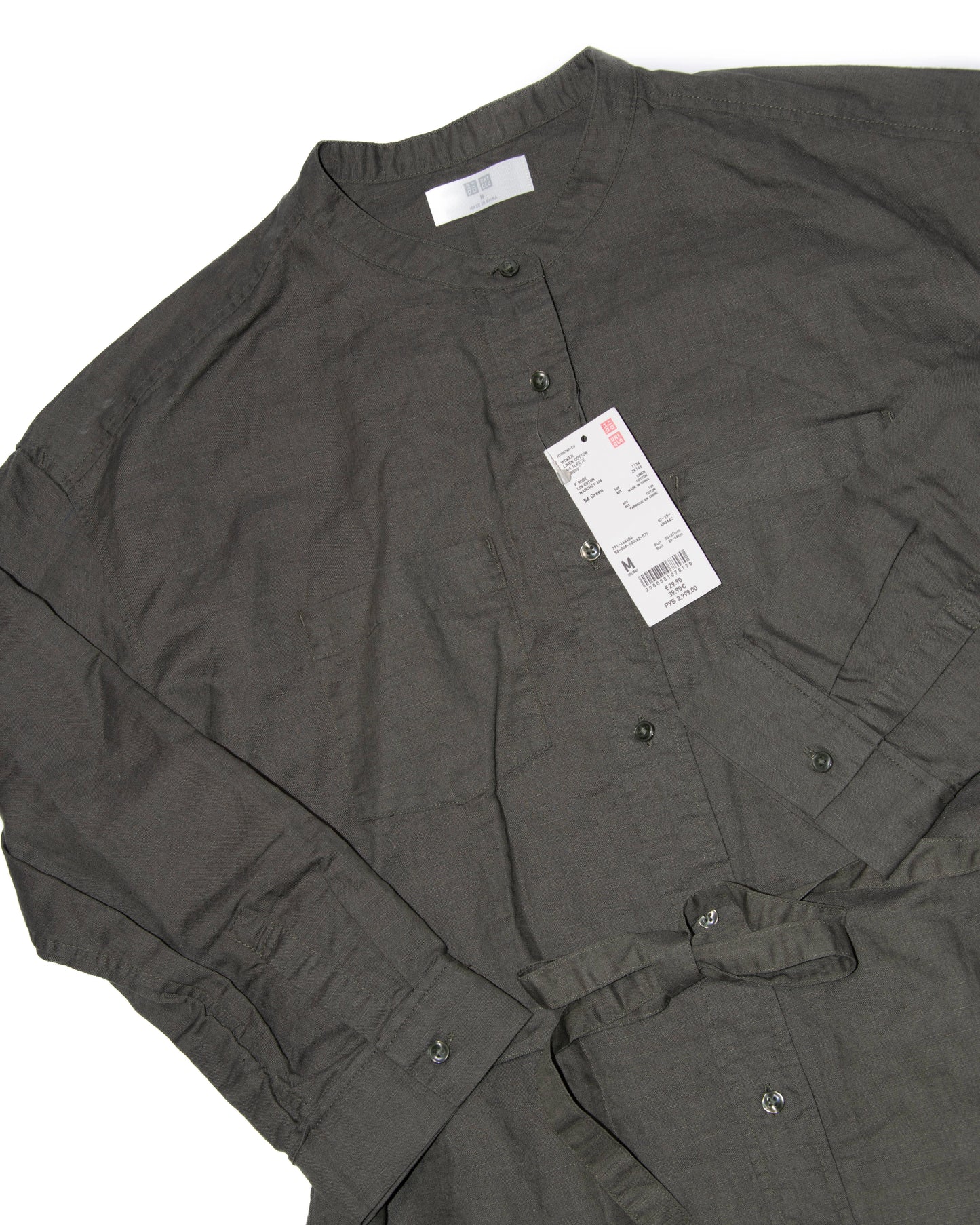 Oliwkowa lniana sukienka koszulowa Uniqlo - M