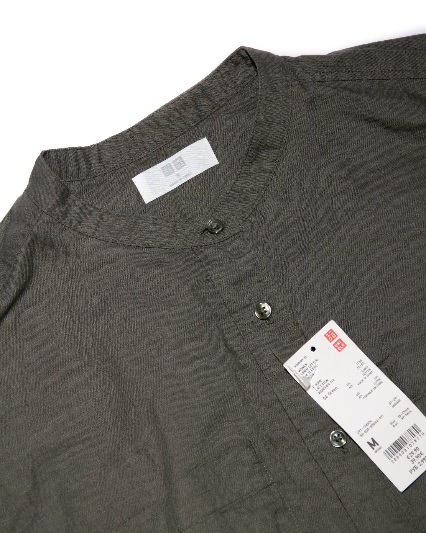 Oliwkowa lniana sukienka koszulowa Uniqlo - M