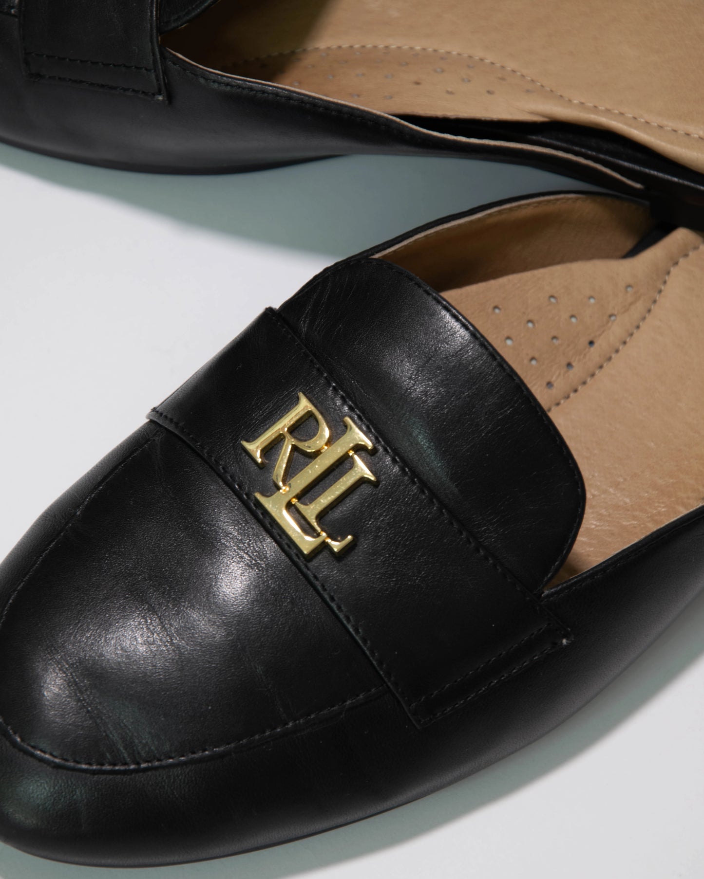 Czarne skórzane zabudowane klapki Ralph Lauren - 40 (25cm)