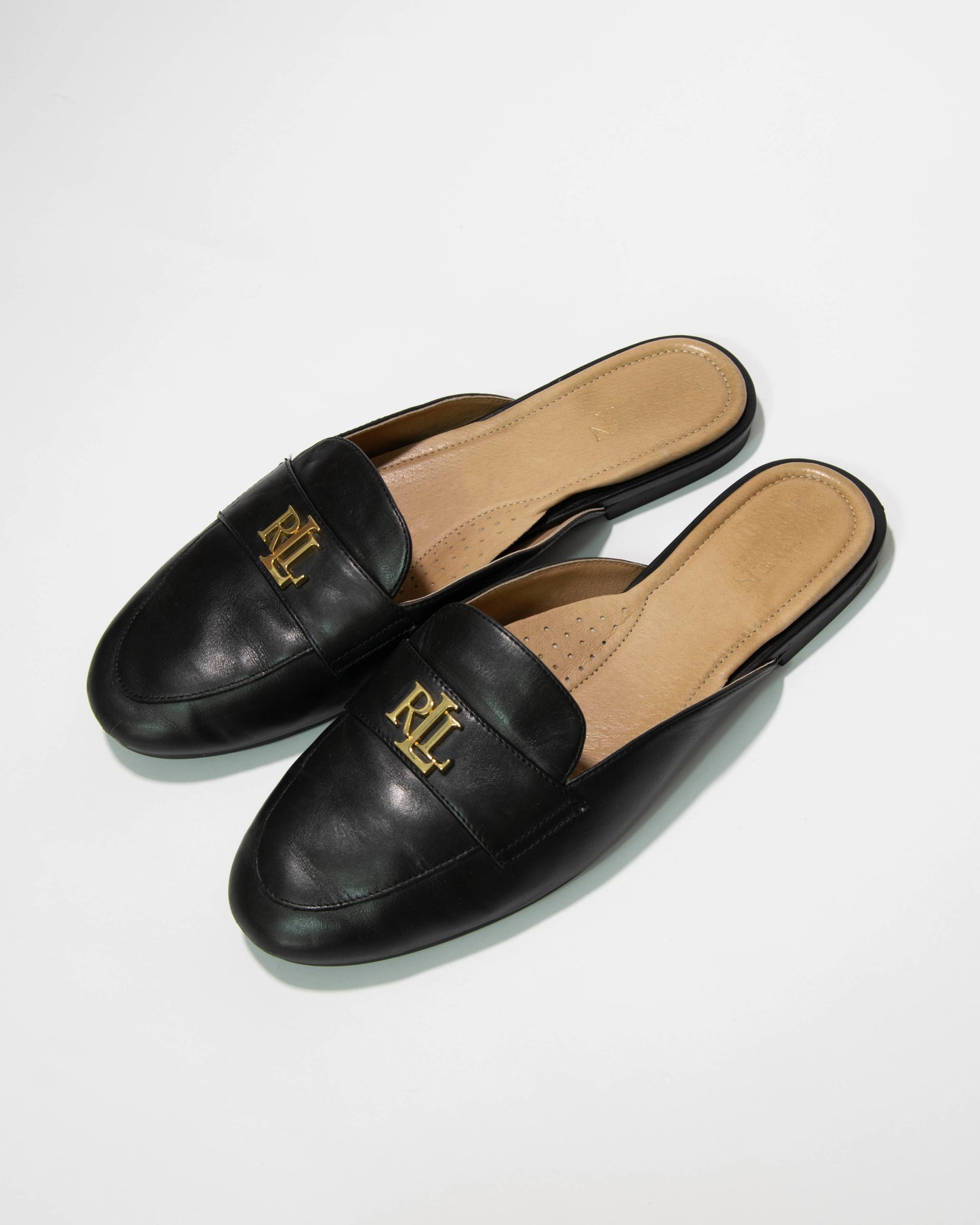 Czarne skórzane zabudowane klapki Ralph Lauren - 40 (25cm)