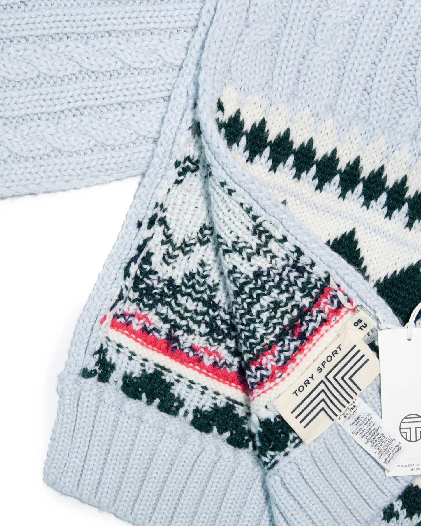 Jasnoniebieski wełniany (merino) duży szal TORY BURCH