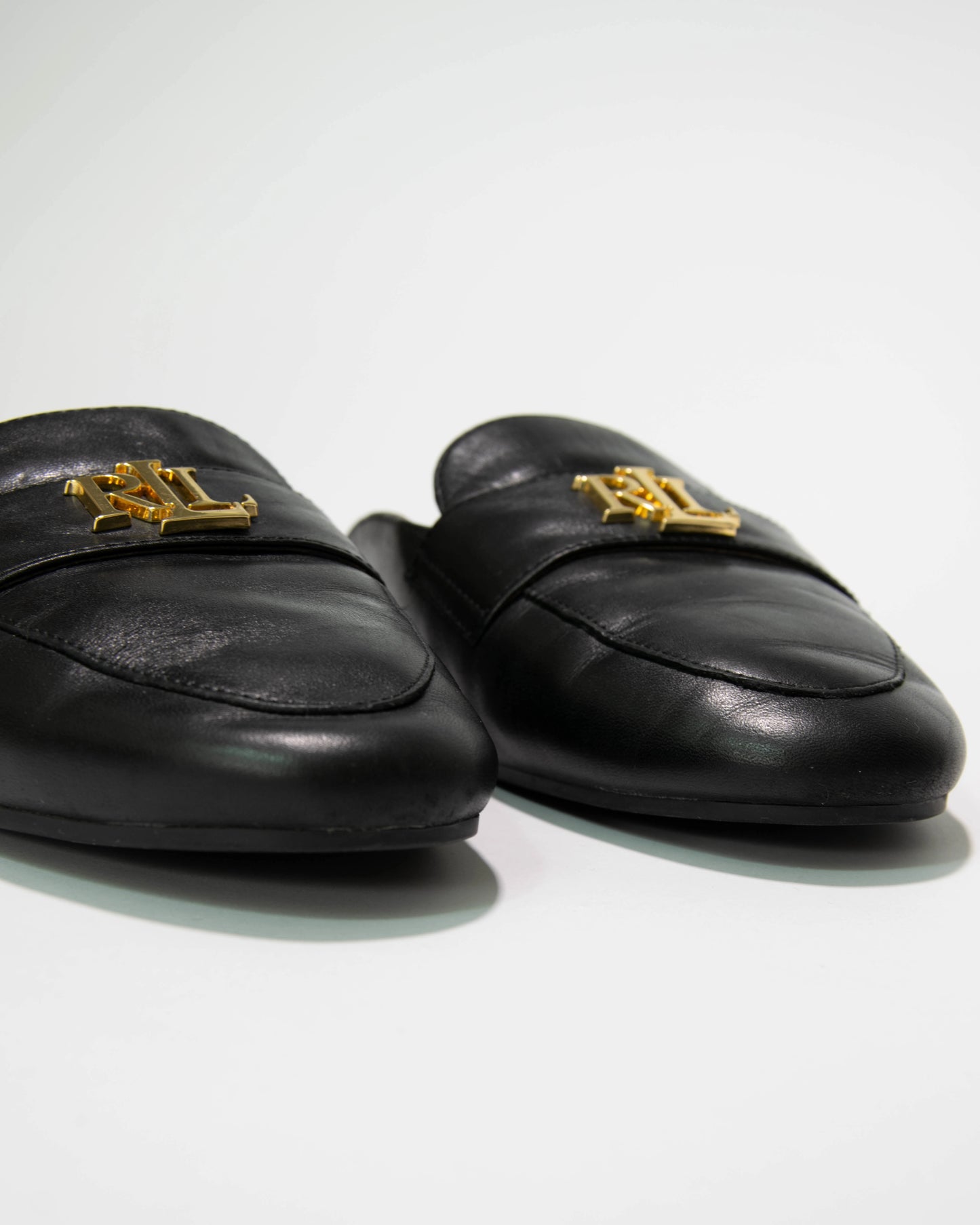 Czarne skórzane zabudowane klapki Ralph Lauren - 40 (25cm)