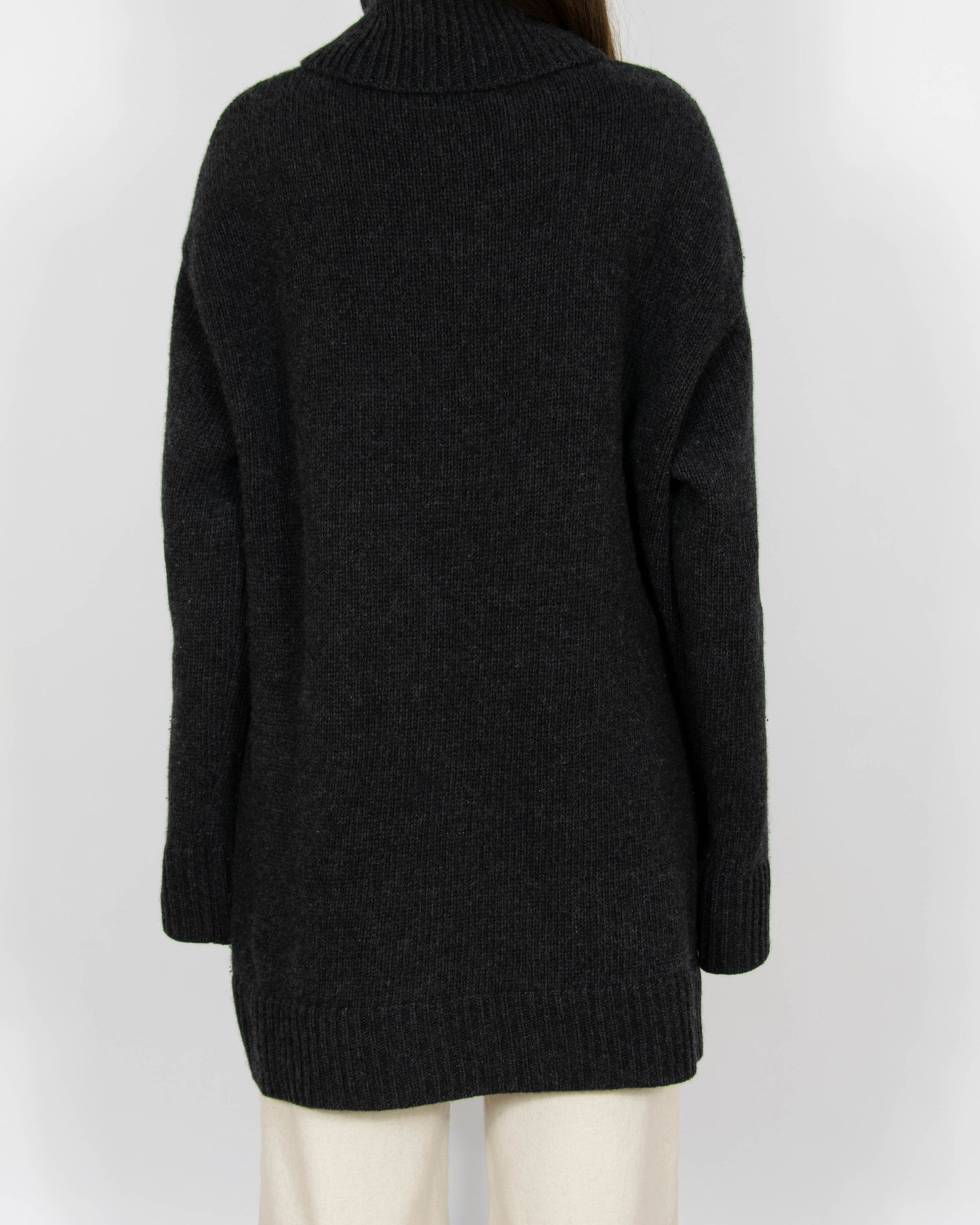 Ciemnoszary wełniany (wełna + kaszmir) oversize sweter z golfem H&M - S