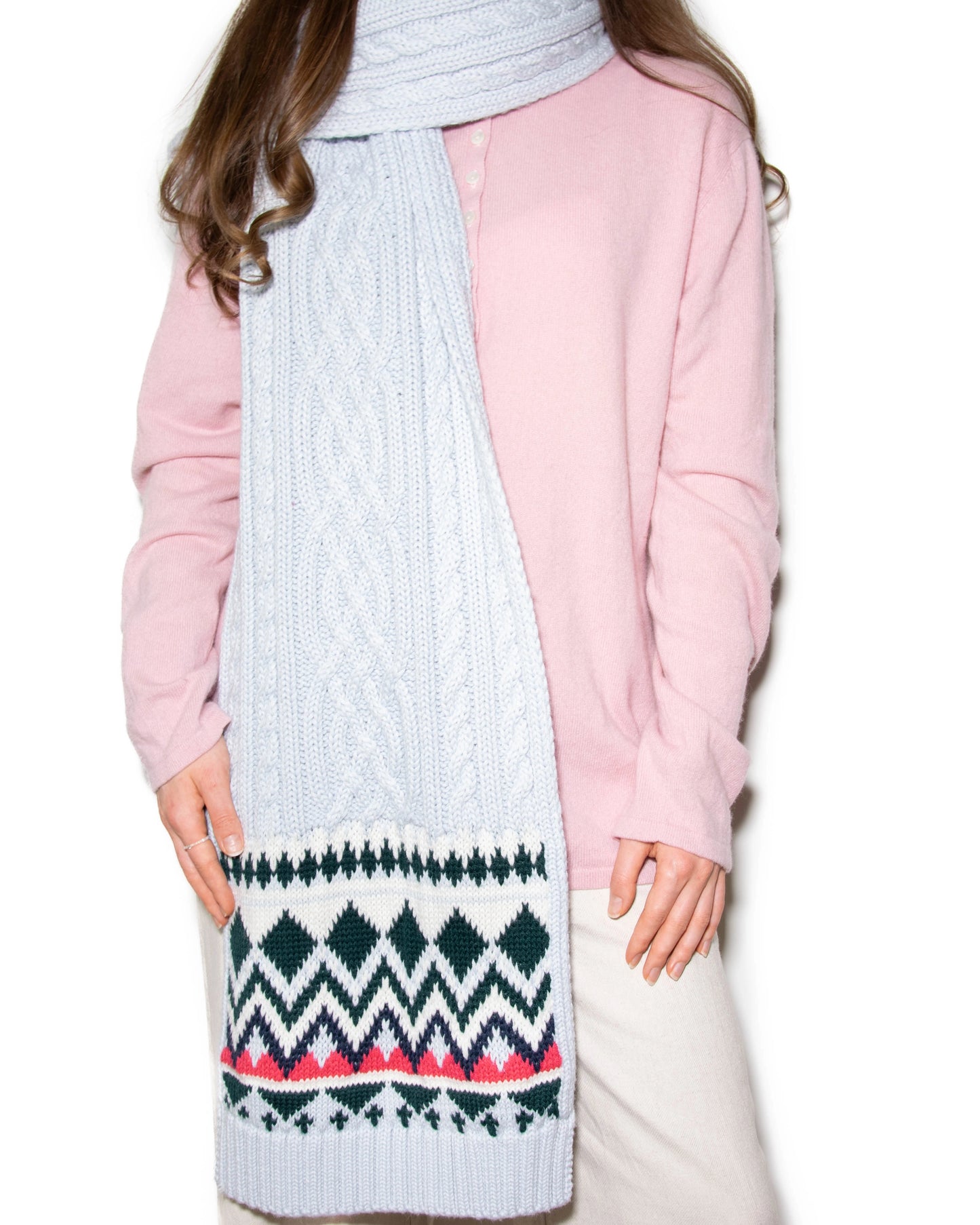 Jasnoniebieski wełniany (merino) duży szal TORY BURCH