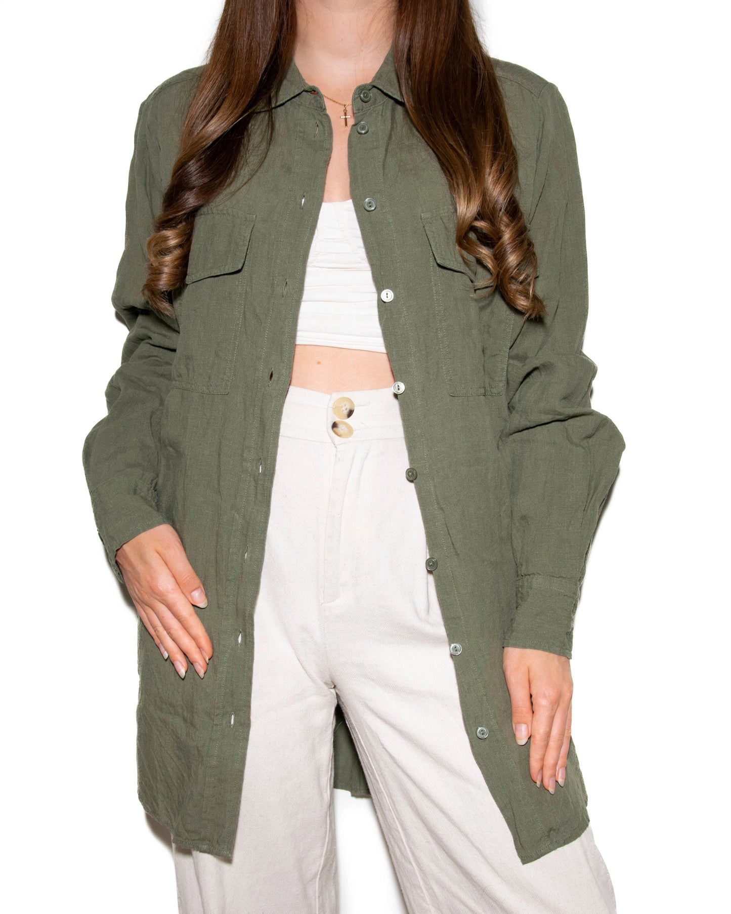 Oliwkowa khaki lniana koszula Part Two - M