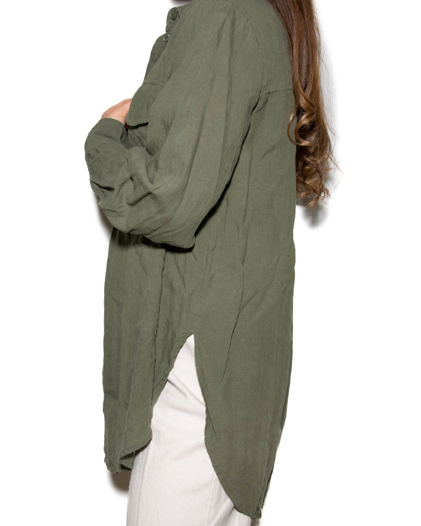 Oliwkowa khaki lniana koszula Part Two - M
