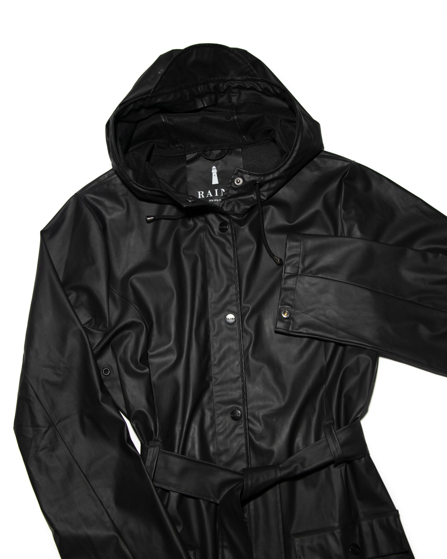 Czarny płaszcz trencz RAINS - M/L