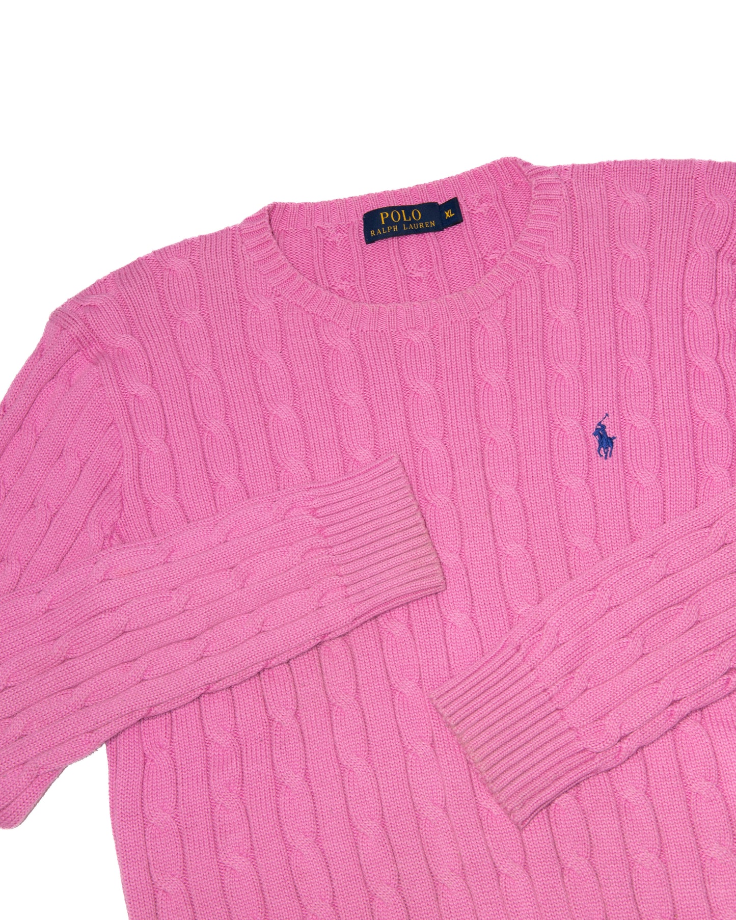 Różowy bawełniany sweter warkoczowy Ralph Lauren - XL