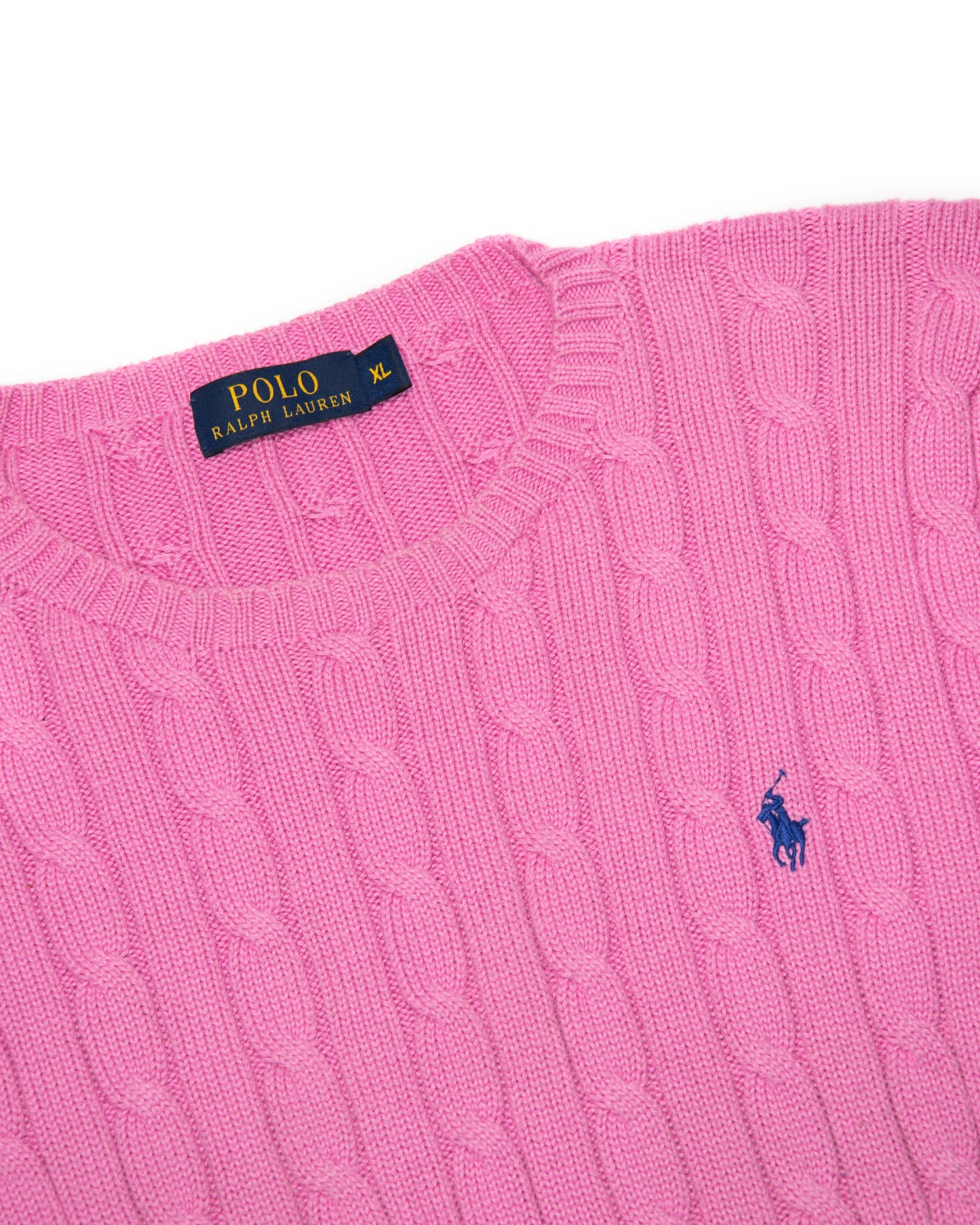Różowy bawełniany sweter warkoczowy Ralph Lauren - XL