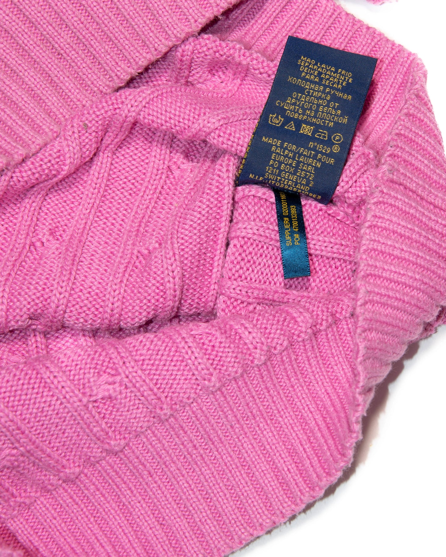 Różowy bawełniany sweter warkoczowy Ralph Lauren - XL