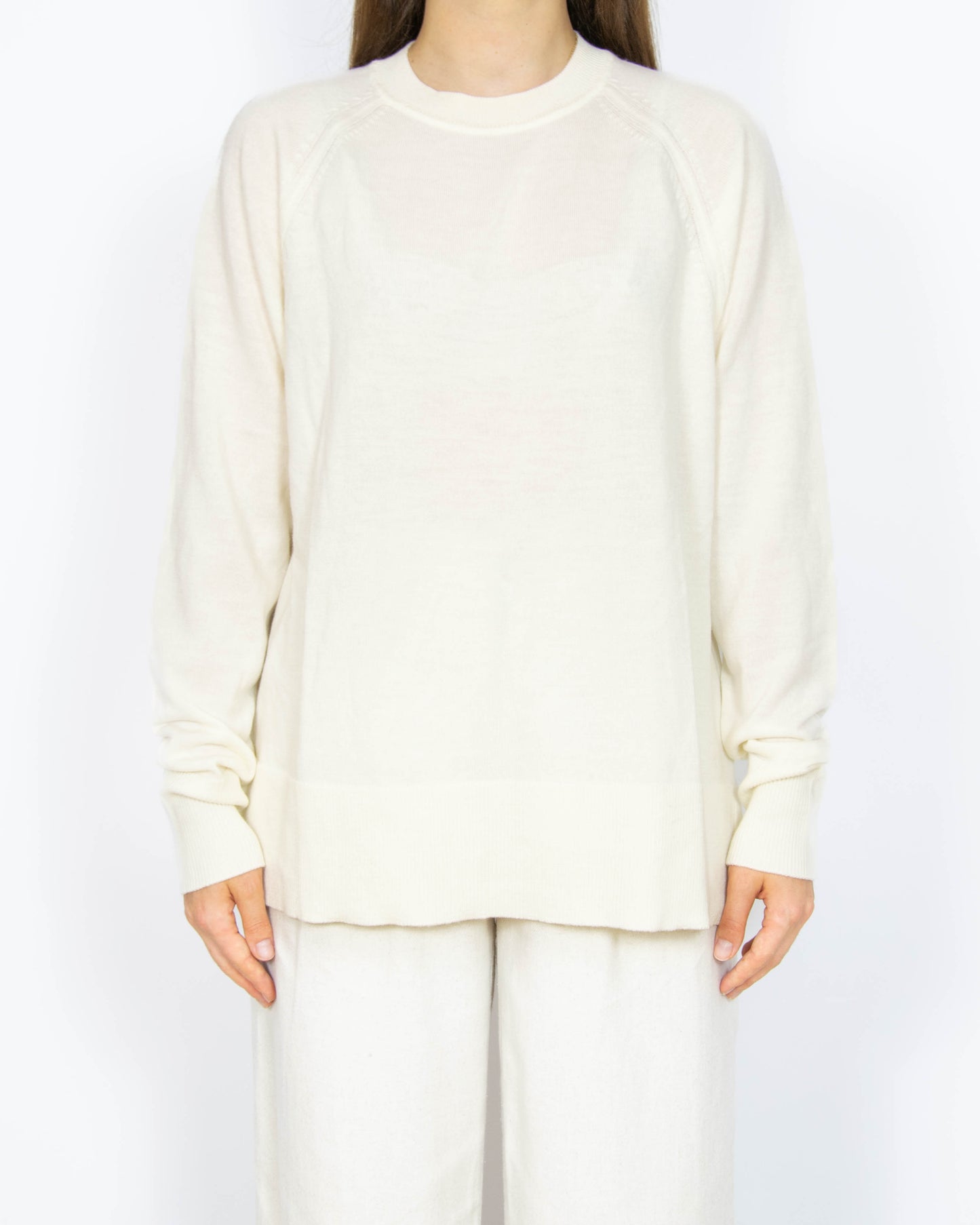 Kremowy wełniany (merino extra fine) sweter Cubus - M