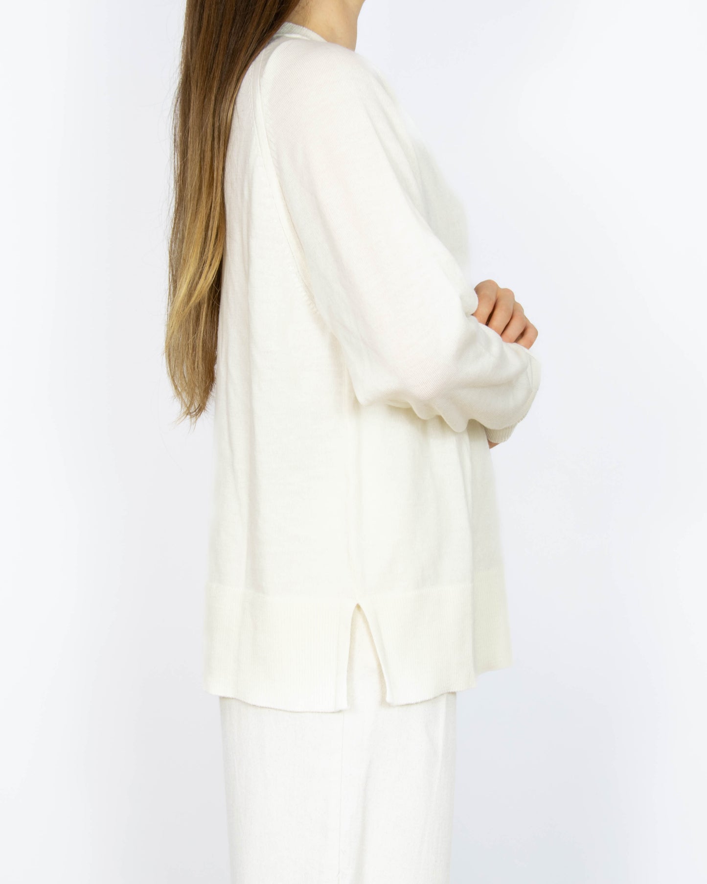 Kremowy wełniany (merino extra fine) sweter Cubus - M