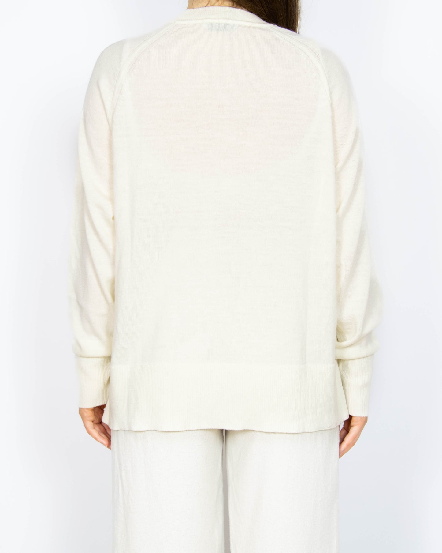 Kremowy wełniany (merino extra fine) sweter Cubus - M