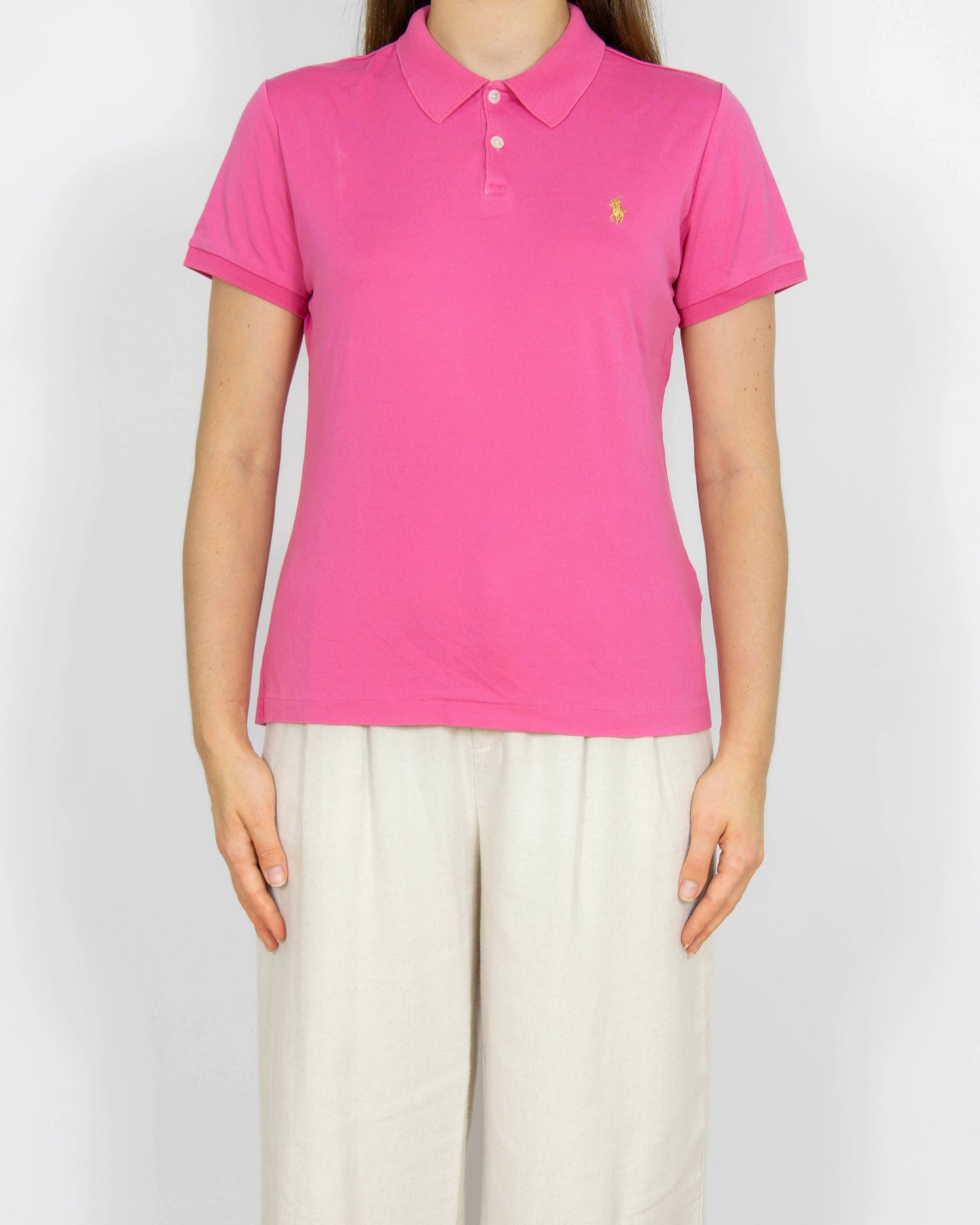 Różowa bawełniana (bawełna merceryzowana) koszulka Ralph Lauren - M/L