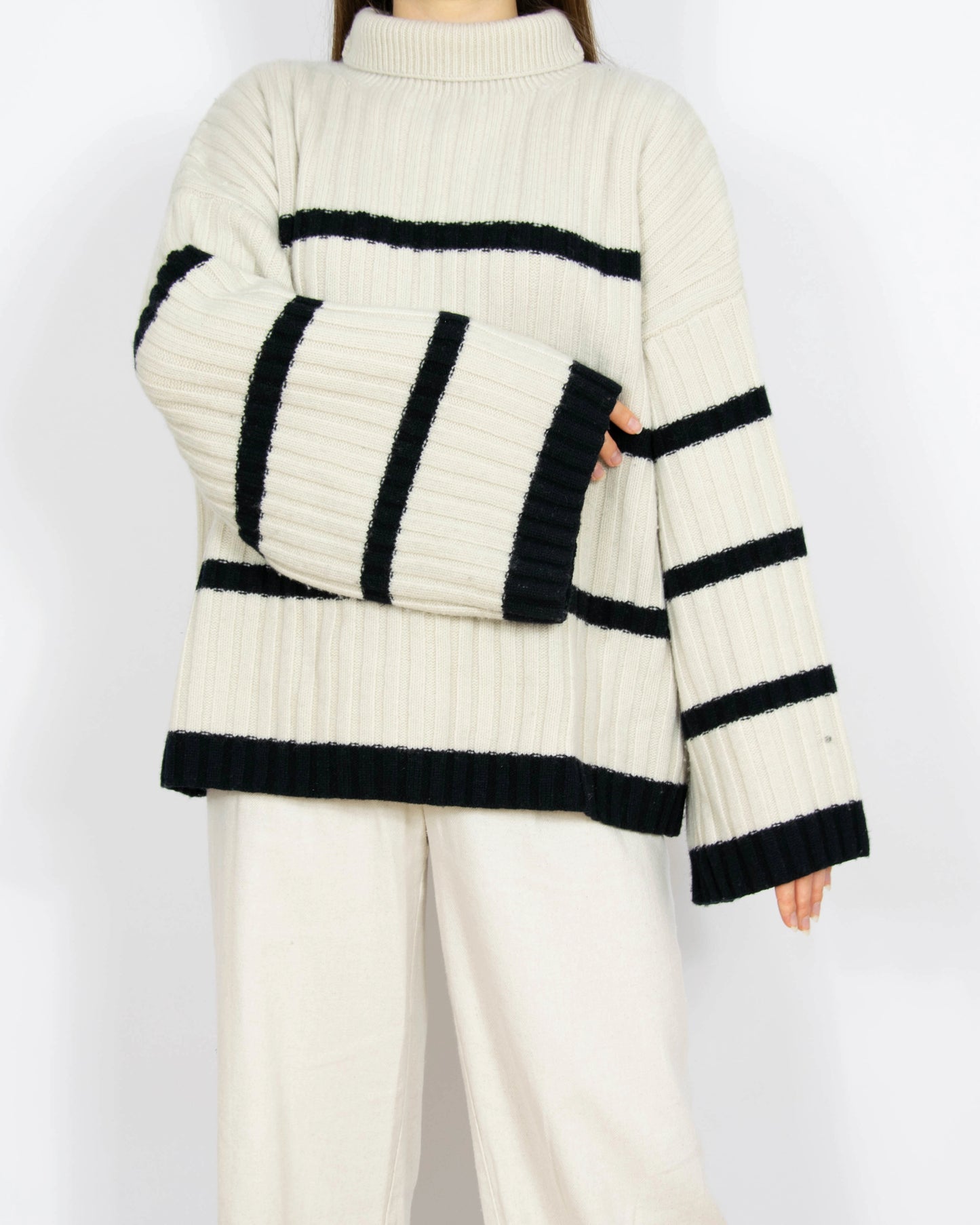 Wełniany sweter oversize w czarne paski H&M - S/M