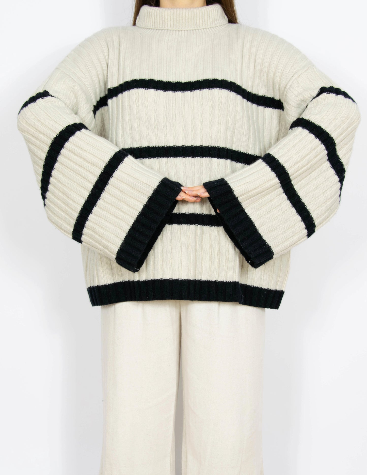 Wełniany sweter oversize w czarne paski H&M - S/M