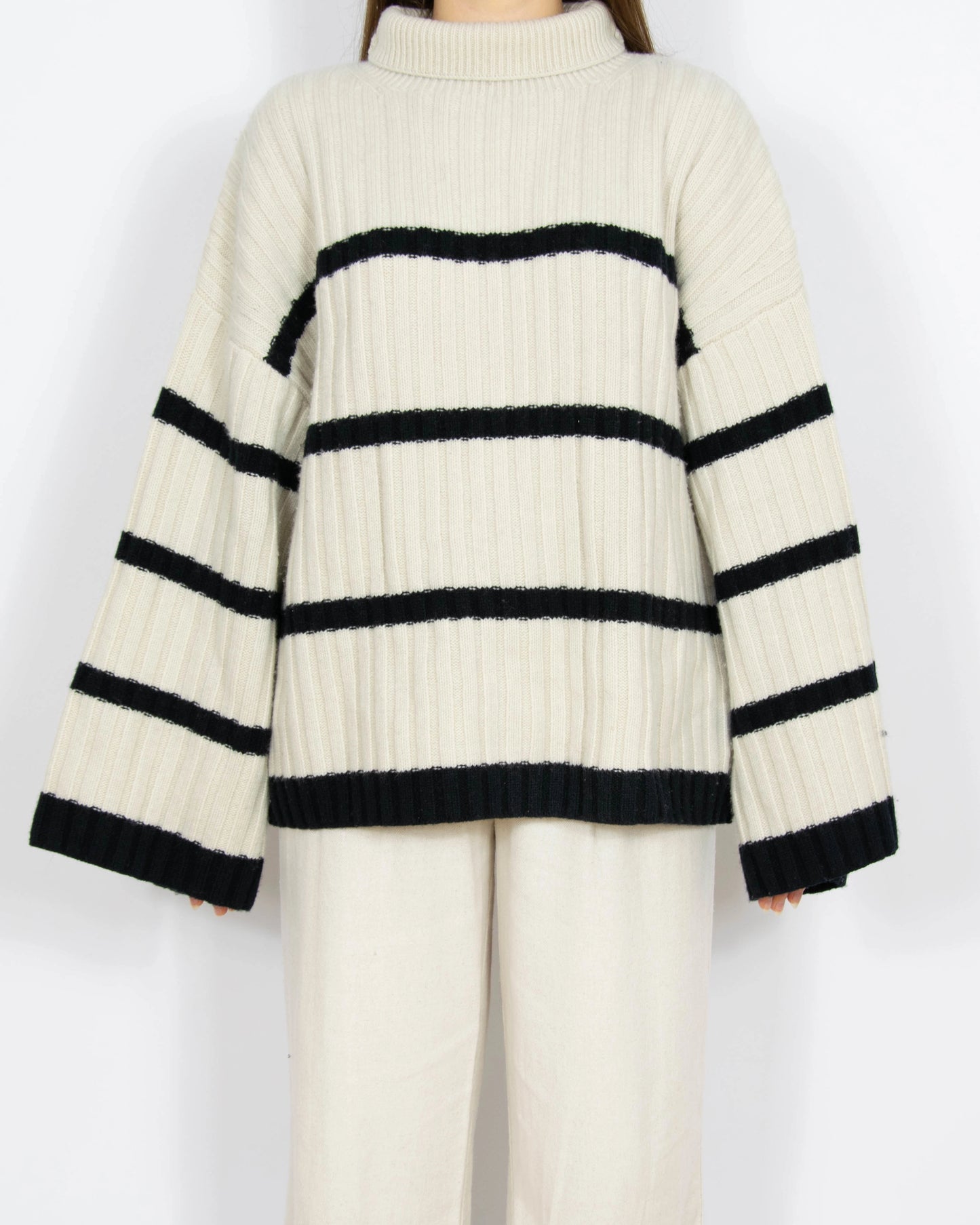 Wełniany sweter oversize w czarne paski H&M - S/M