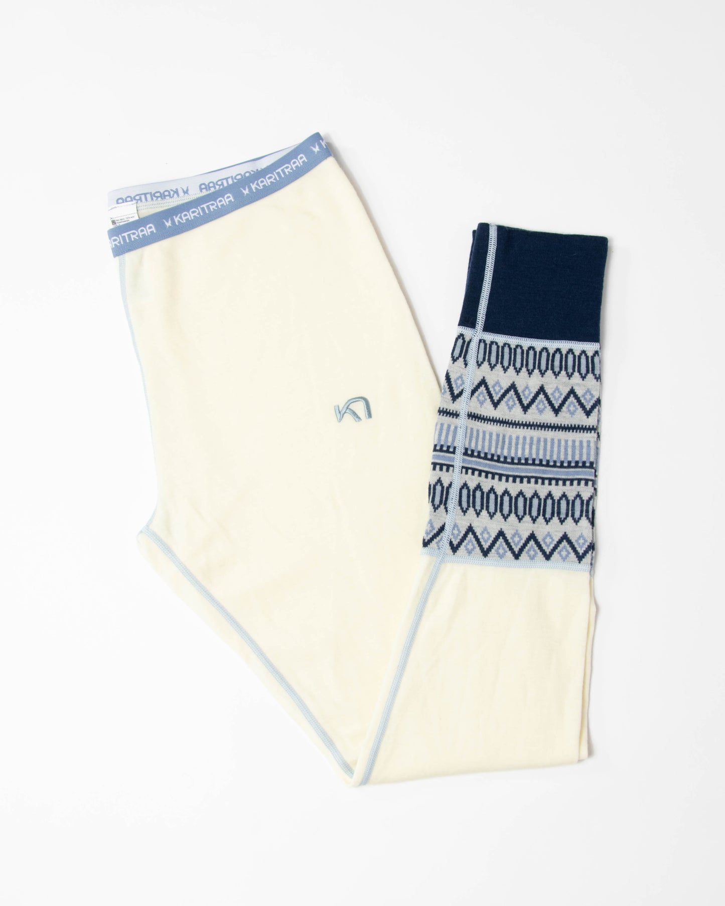 Kremowo granatowe wełniane (merino) legginsy Kari Traa