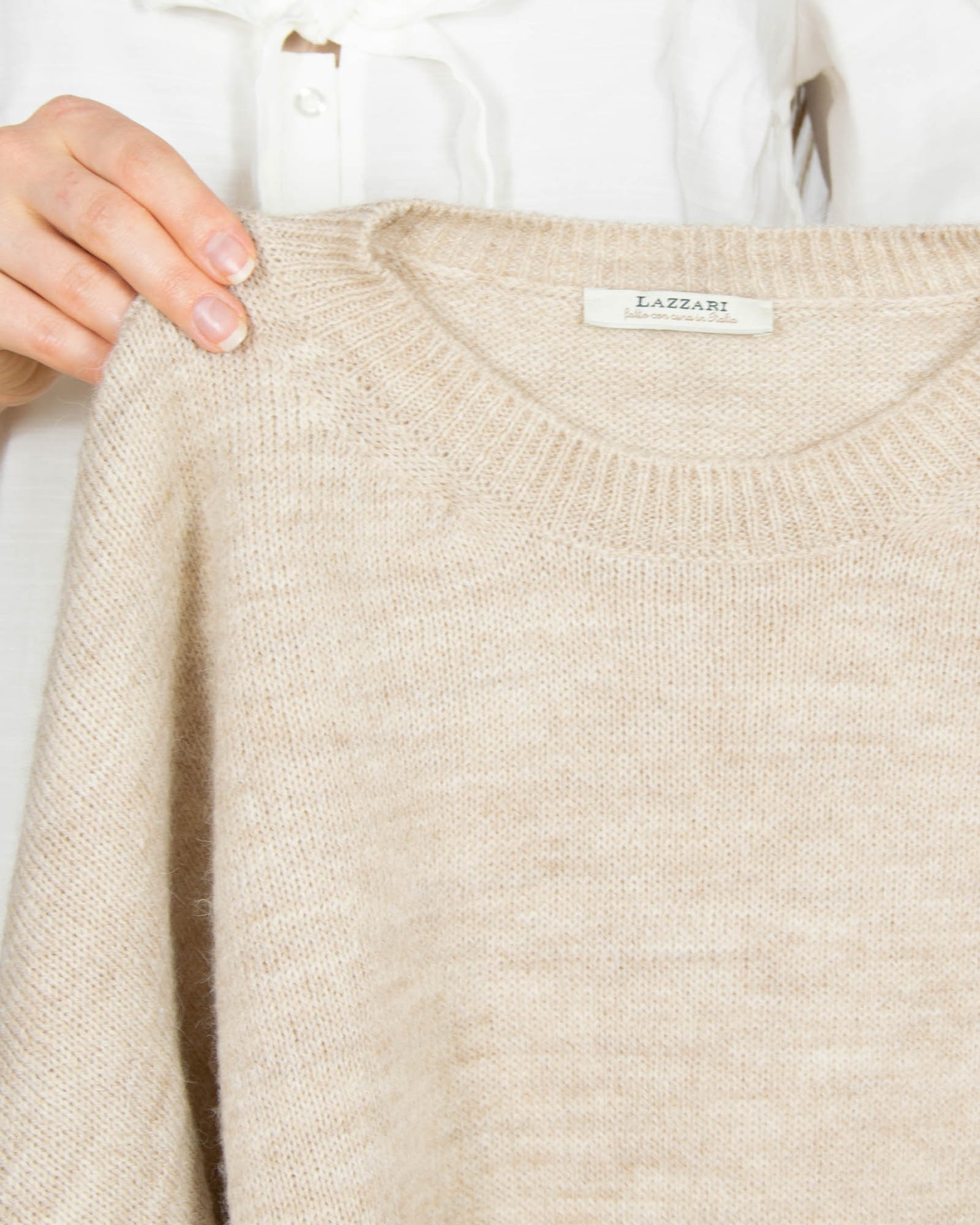 Beżowy (alpaka + wełna merino) sweter LAZZARI - M