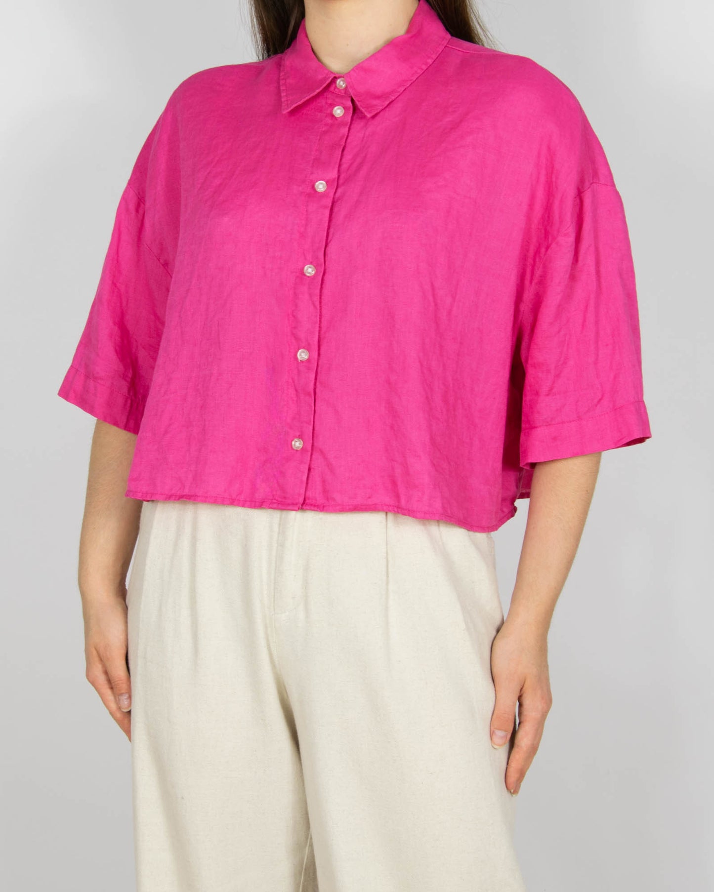 Fuksjowa lniana koszula oversize H&M