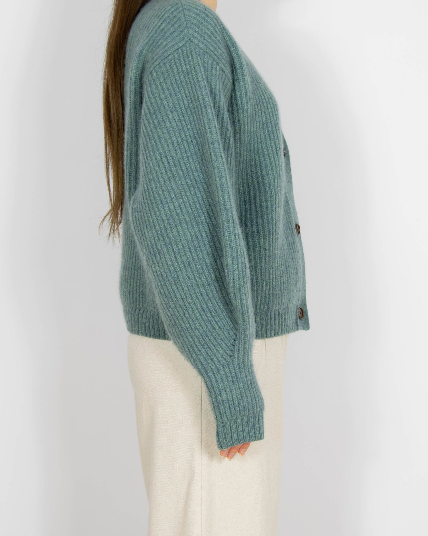 Morski wełniany (merino) gruby kardigan WOODLING - M
