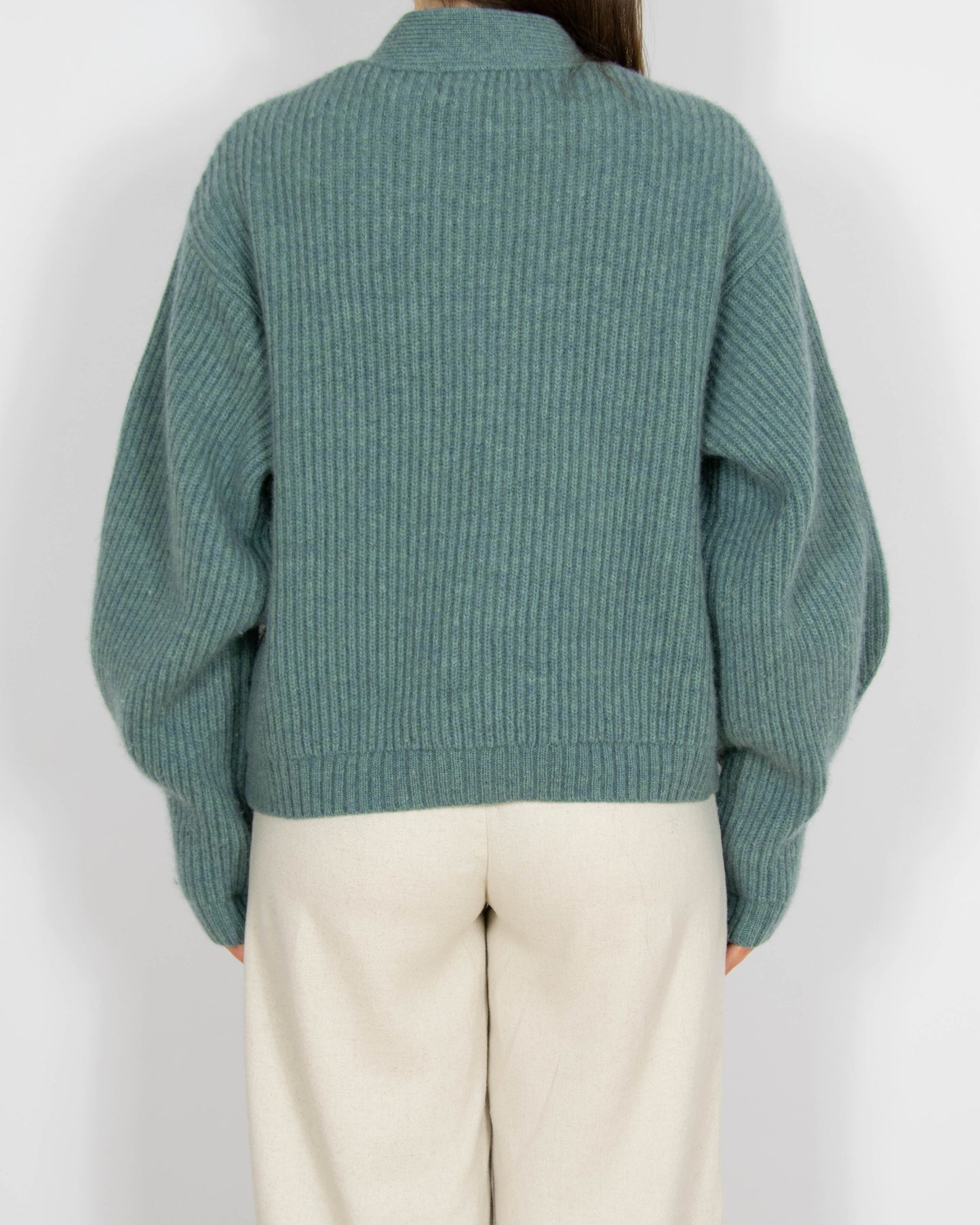 Morski wełniany (merino) gruby kardigan WOODLING - M