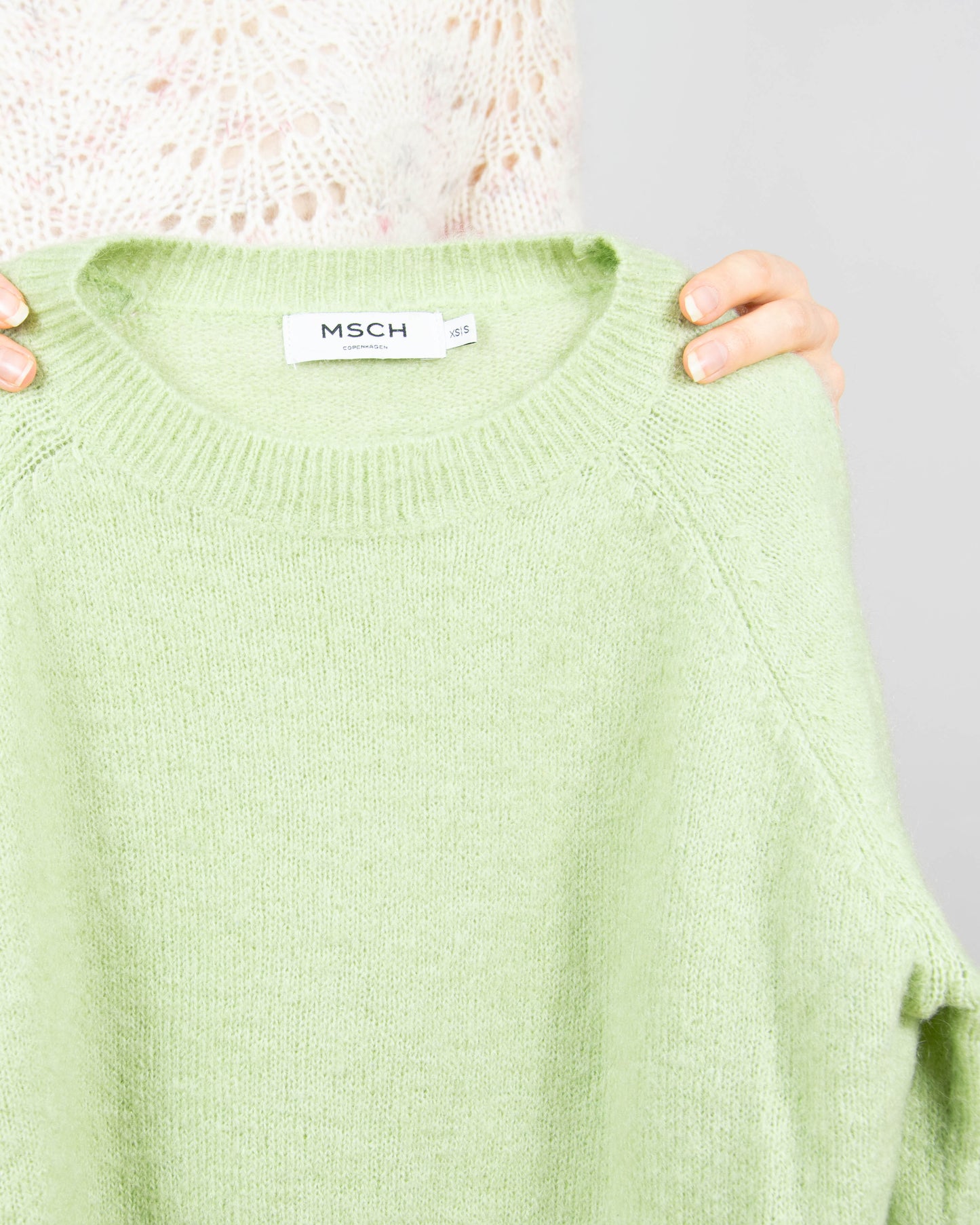 Pistacjowy wełniany (wełna + moher) sweter MSCH Copenhagen - S