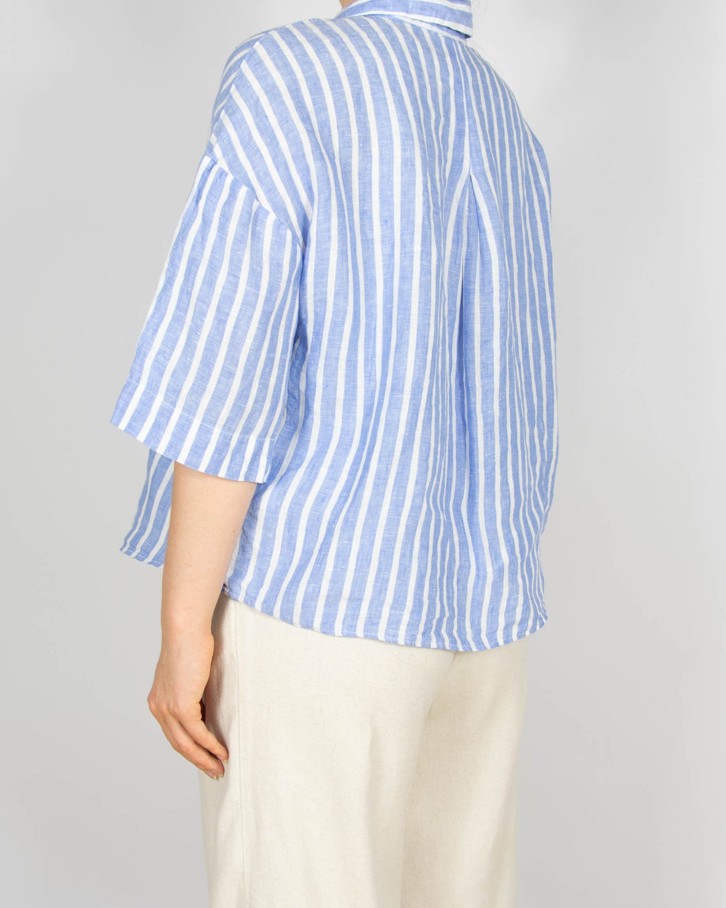 Niebiesko biała lniana koszula w paski H&M - S