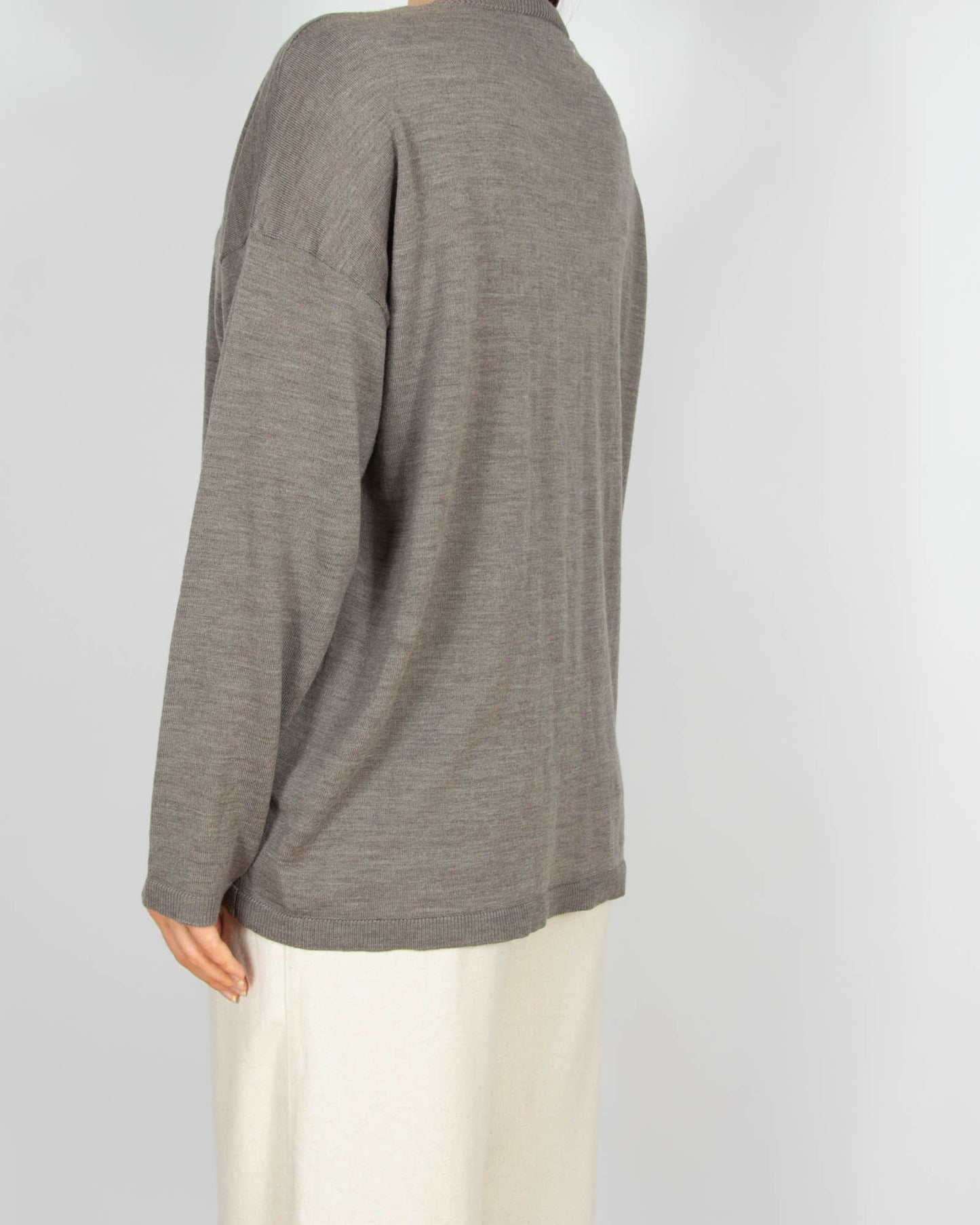 Szarobeżowy wełniany (merino extra fine) sweter M&S - L