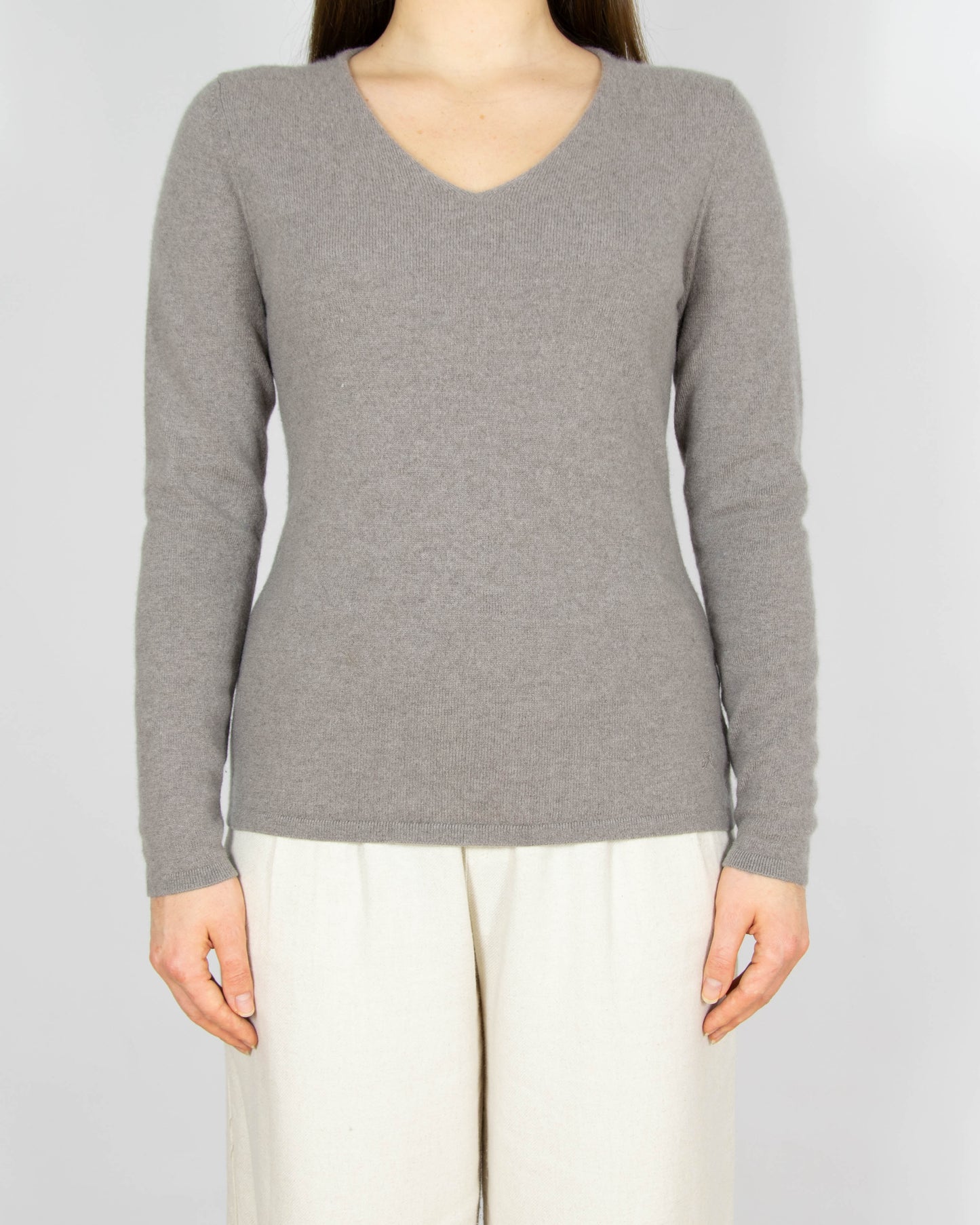 Szarobeżowy kaszmirowy sweter WHITE T - S/M