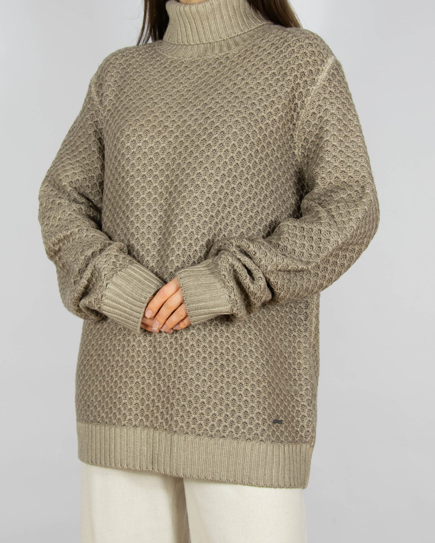 Beżowy wełniany (virgin wool) sweter z golfem JOOP! - L