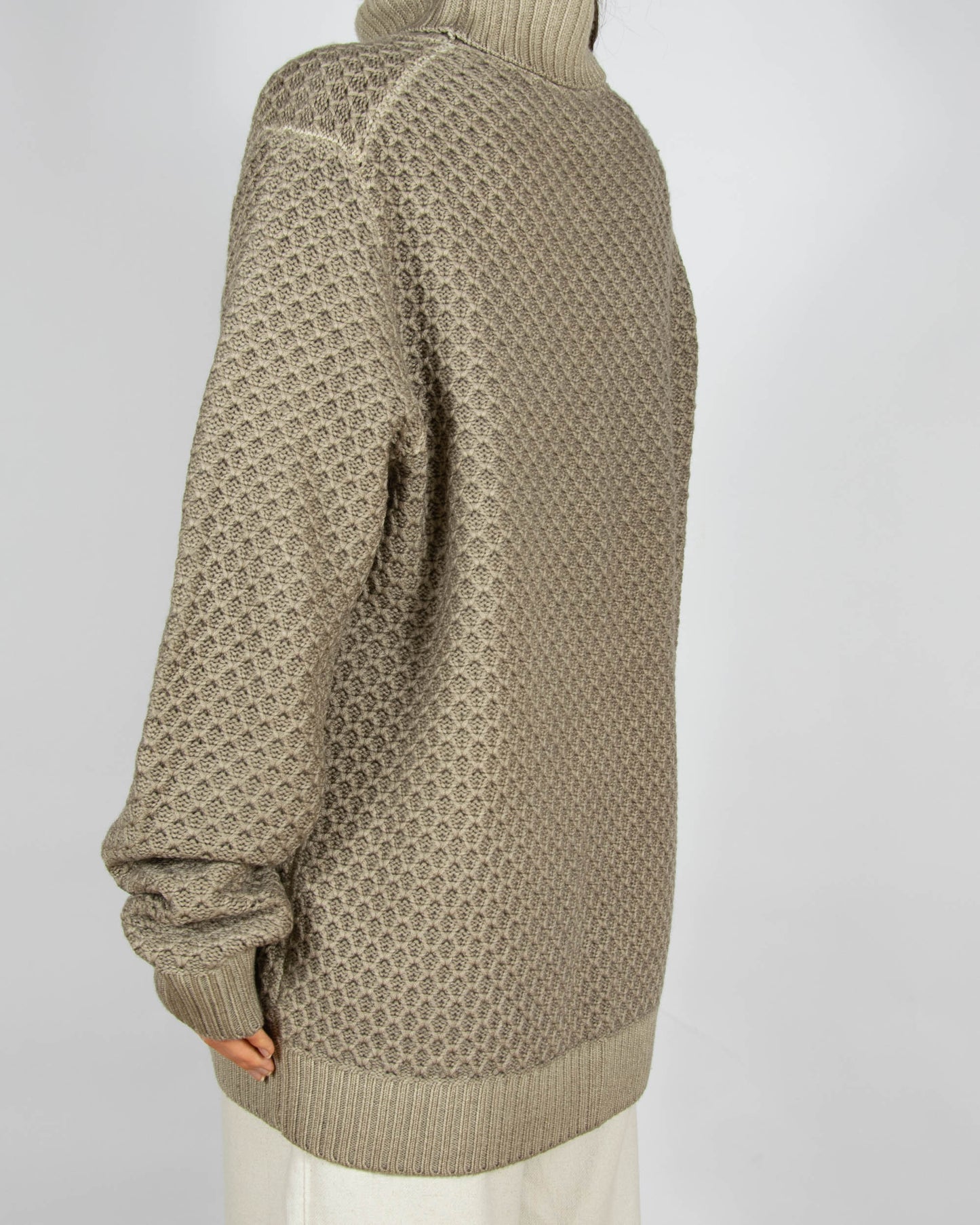Beżowy wełniany (virgin wool) sweter z golfem JOOP! - L