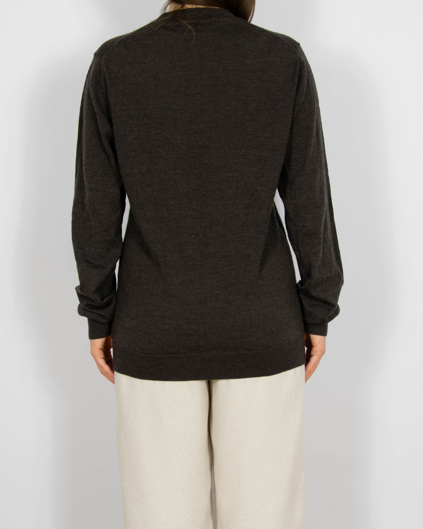 Ciemnobrązowy wełniany (merino) sweter Matinique - M