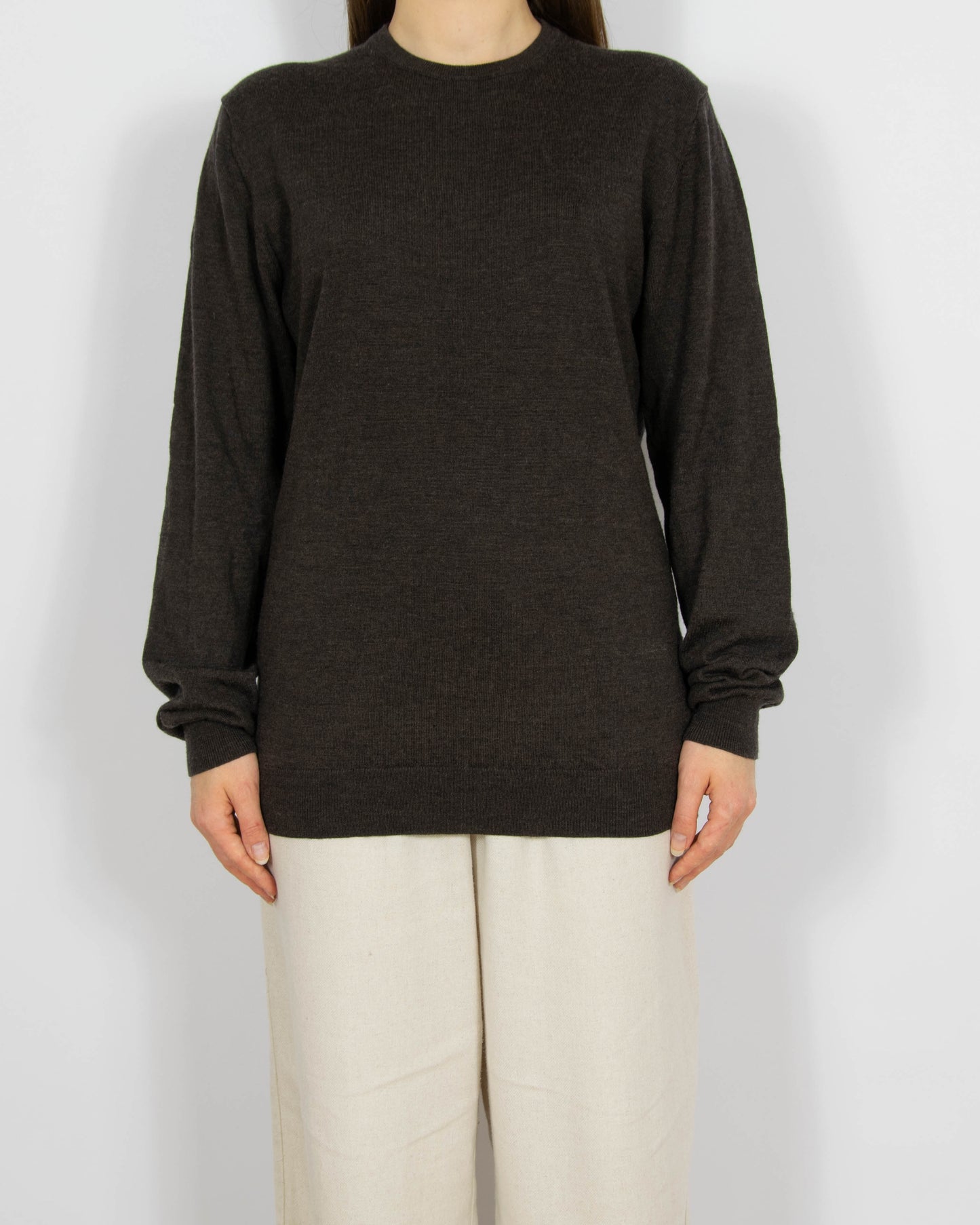 Ciemnobrązowy wełniany (merino) sweter Matinique - M
