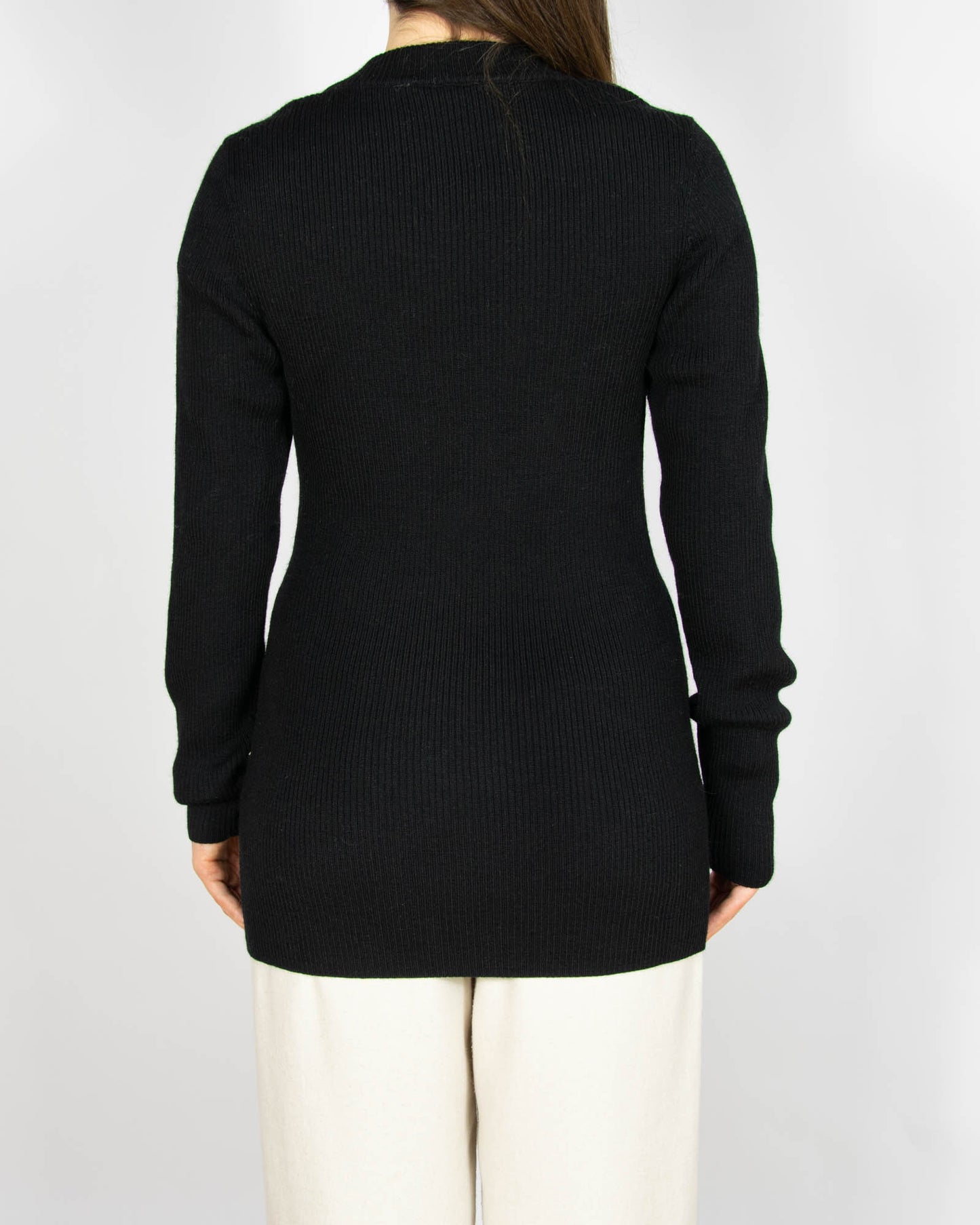 Czarny wełniany prażkowany sweter z bawełną - M