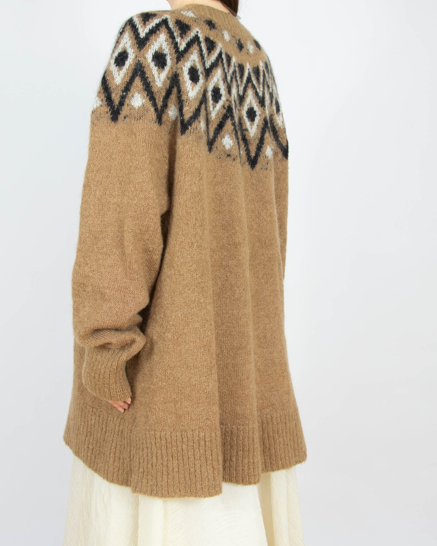 Karmelowy (moher + wełna) sweter w norweski wzór H&M Premium - L