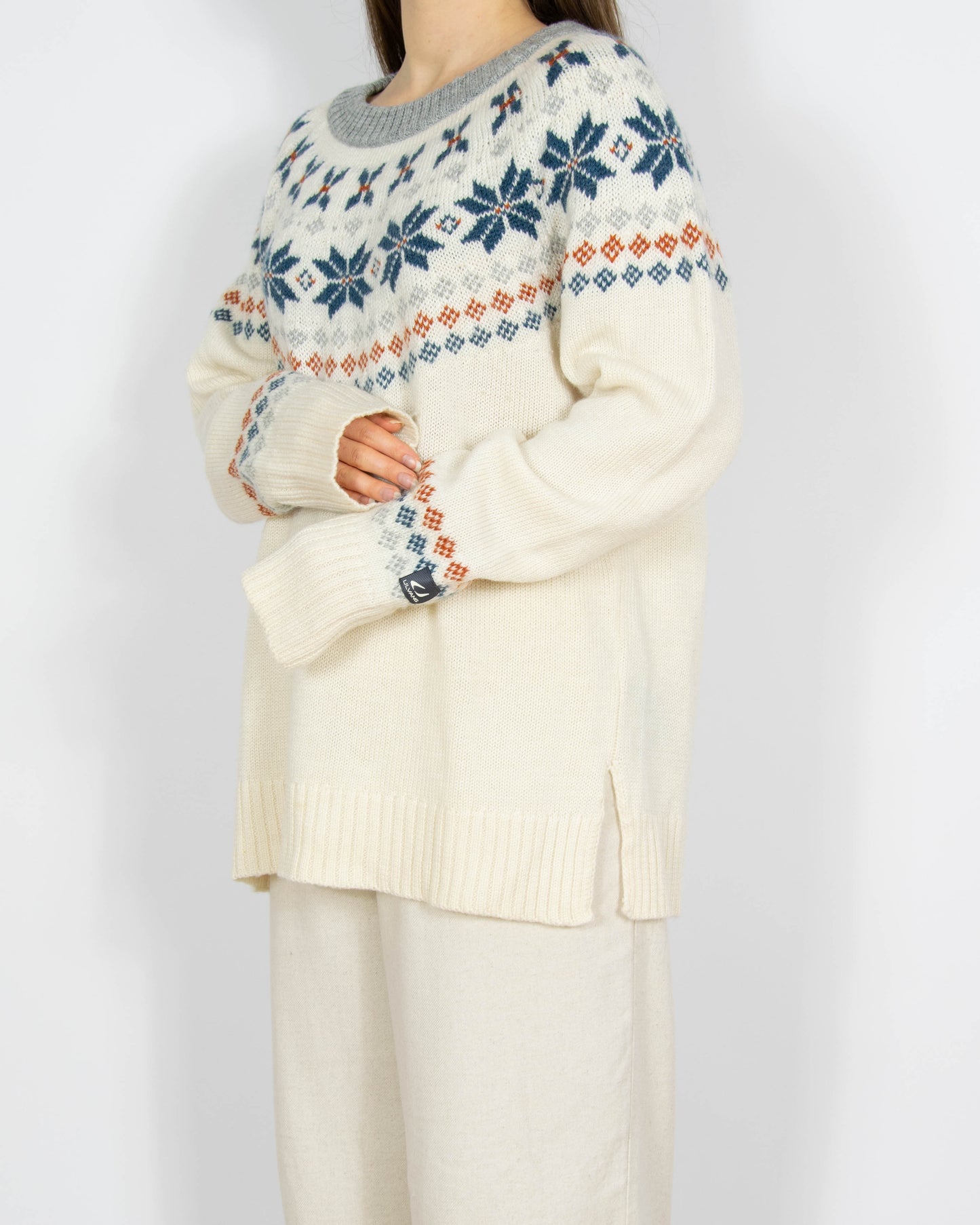 Kremowo niebieski wełniany sweter norweski Ulvang - M/L