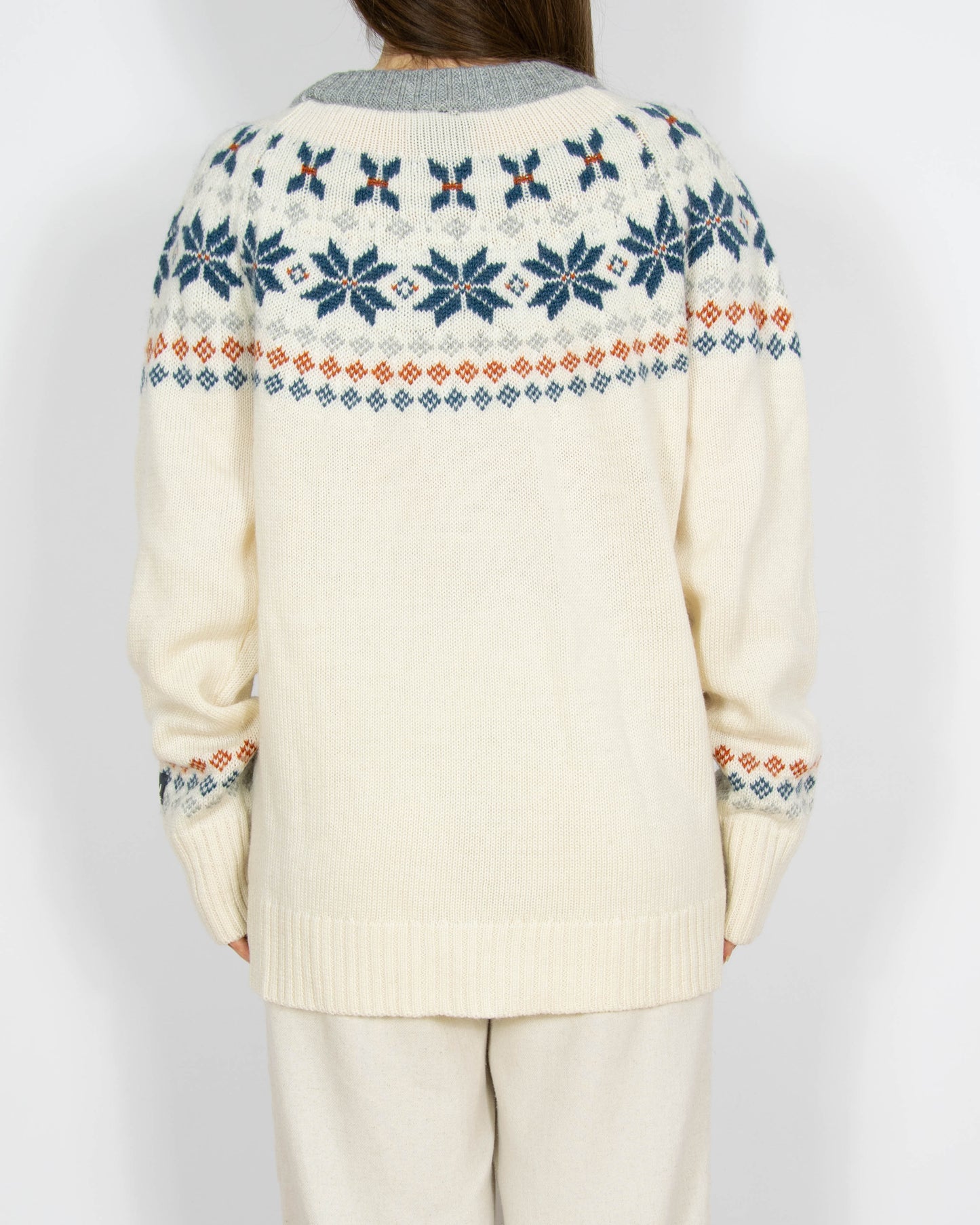 Kremowo niebieski wełniany sweter norweski Ulvang - M/L
