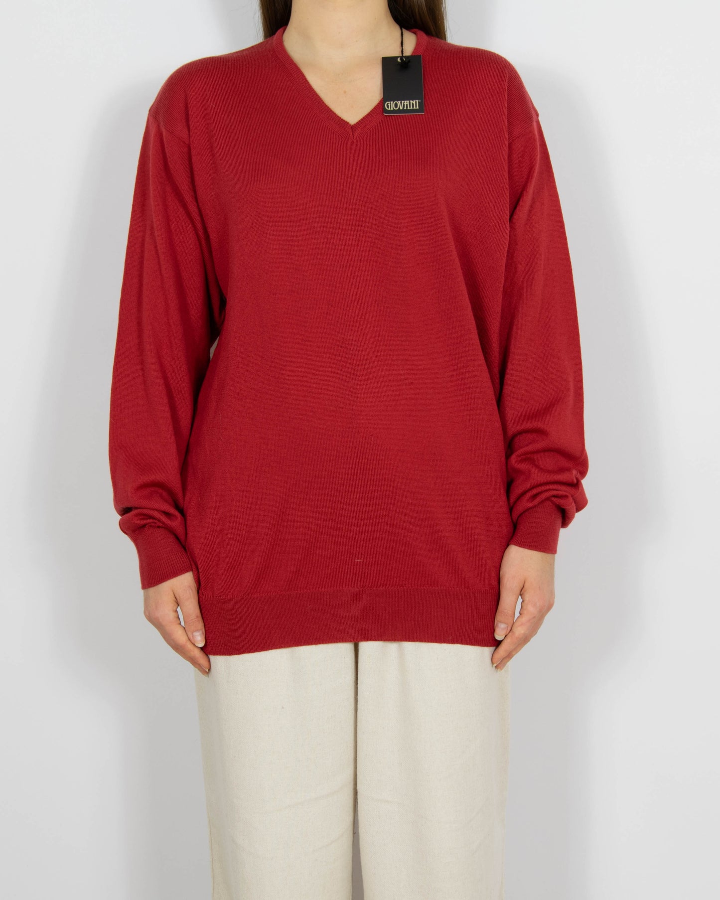 Nowy czerwony wełniany (merino) sweter Giovani - L