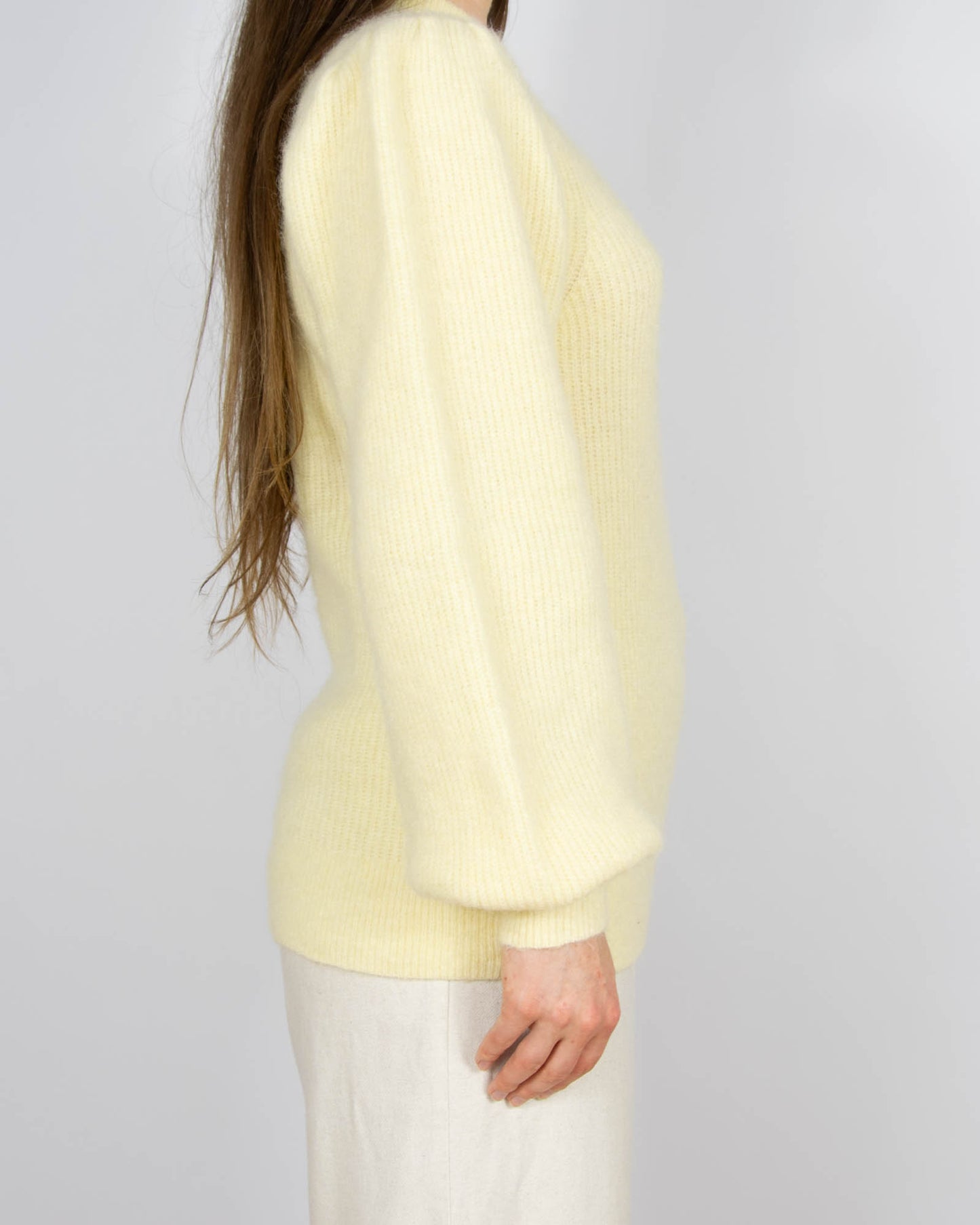 Pastelowy żółty (alpaka + wełna merino) sweter GANNI - L