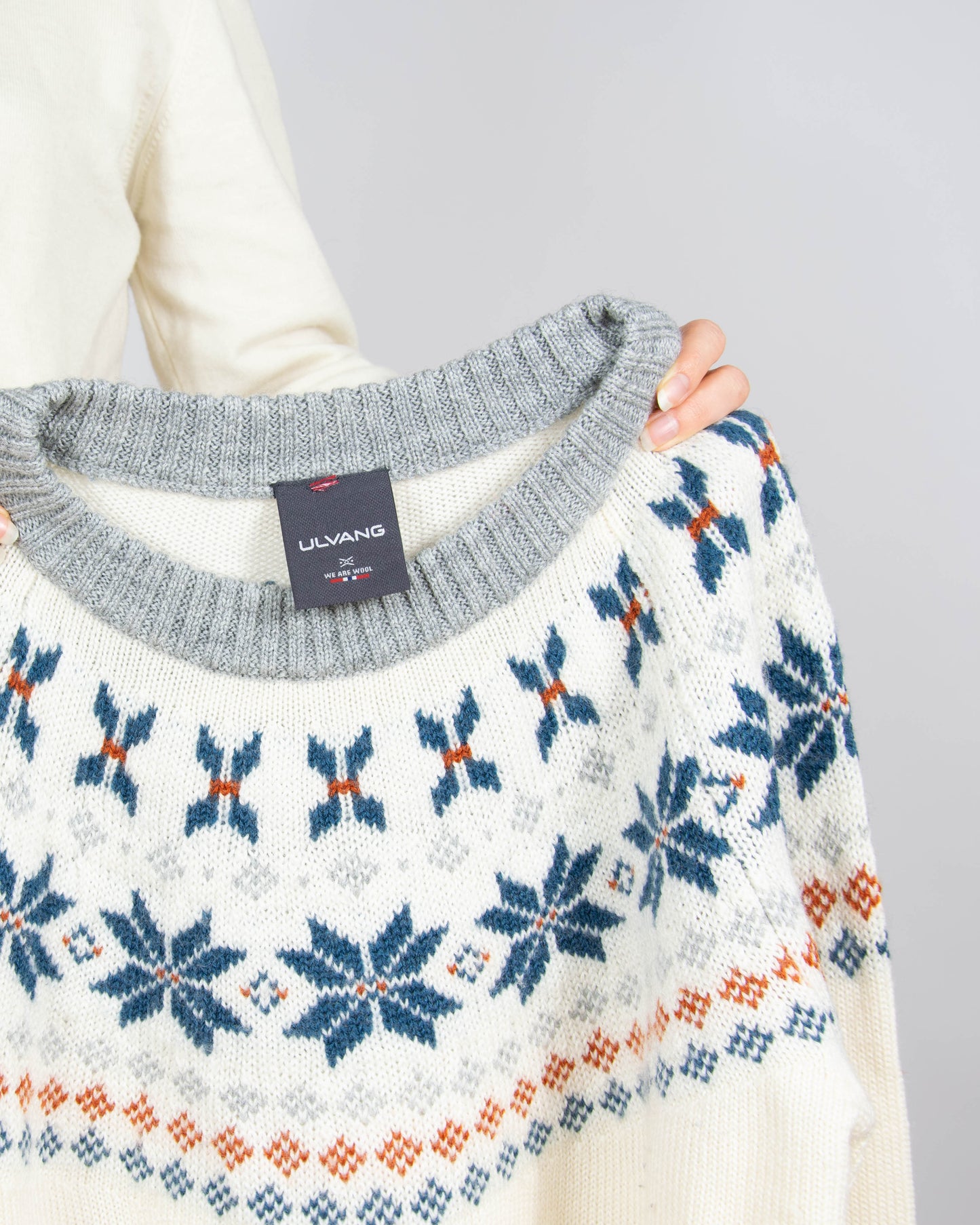 Kremowo niebieski wełniany sweter norweski Ulvang - M/L