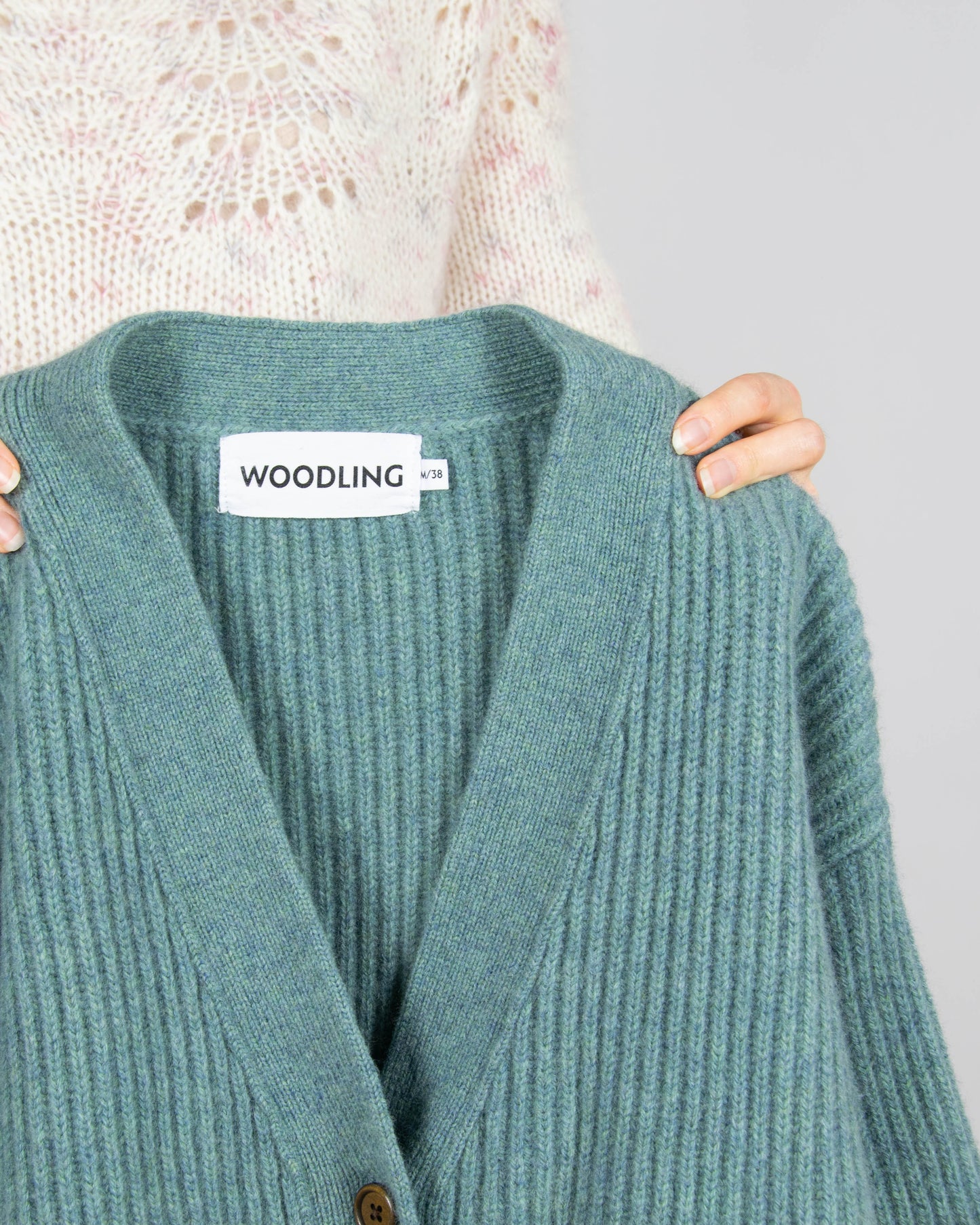 Morski wełniany (merino) gruby kardigan WOODLING - M