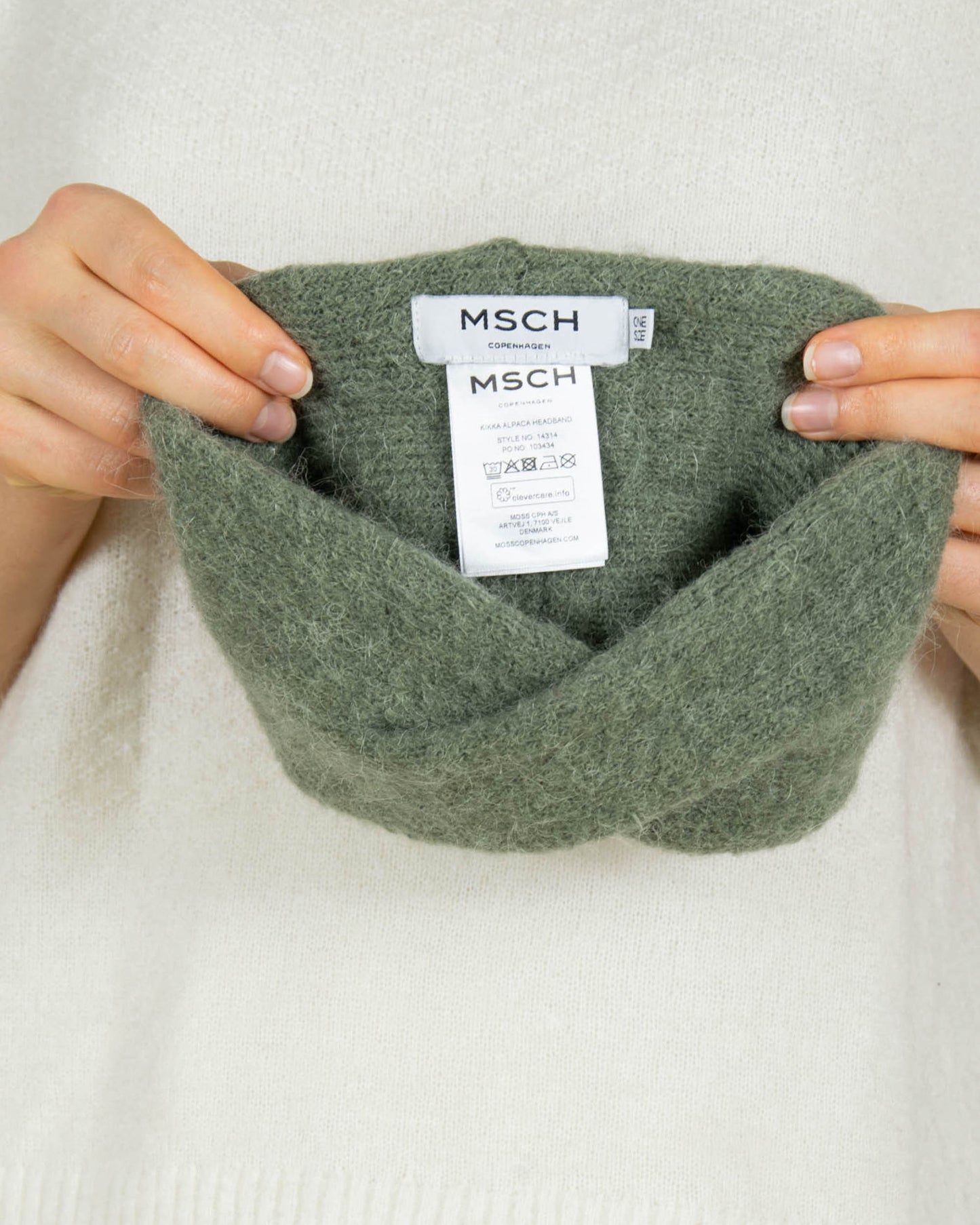 Oliwkowa (alpaka + wełna) opaska na głowę MSCH Copenhagen - one size